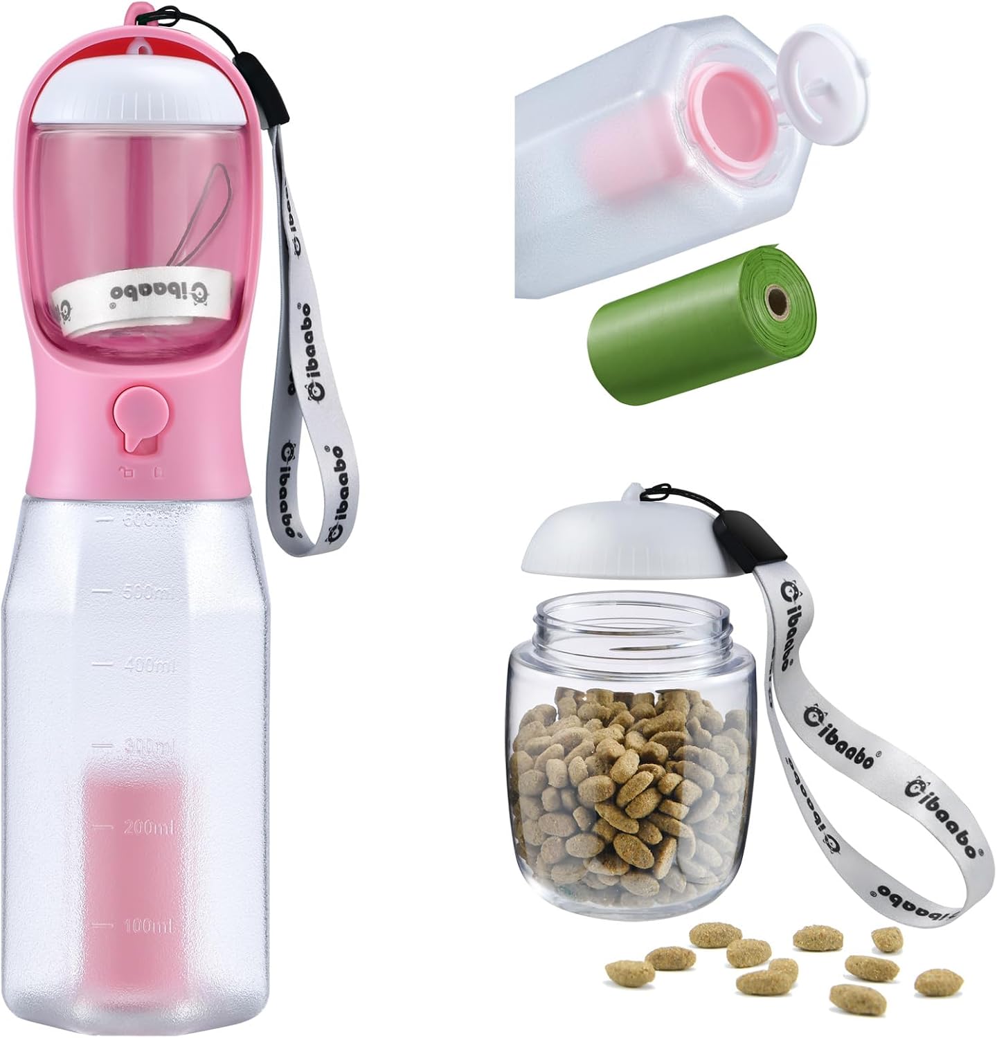 Cibaabo Dog Water Bottle with Food Container & Poop Bag Holder & Filter | Feeding & Hydration & Waste All in One | Travel Puppy Water Bowl | Portable Pet Dispenser | Dog Gifts | for Walking Beach - Image 22
