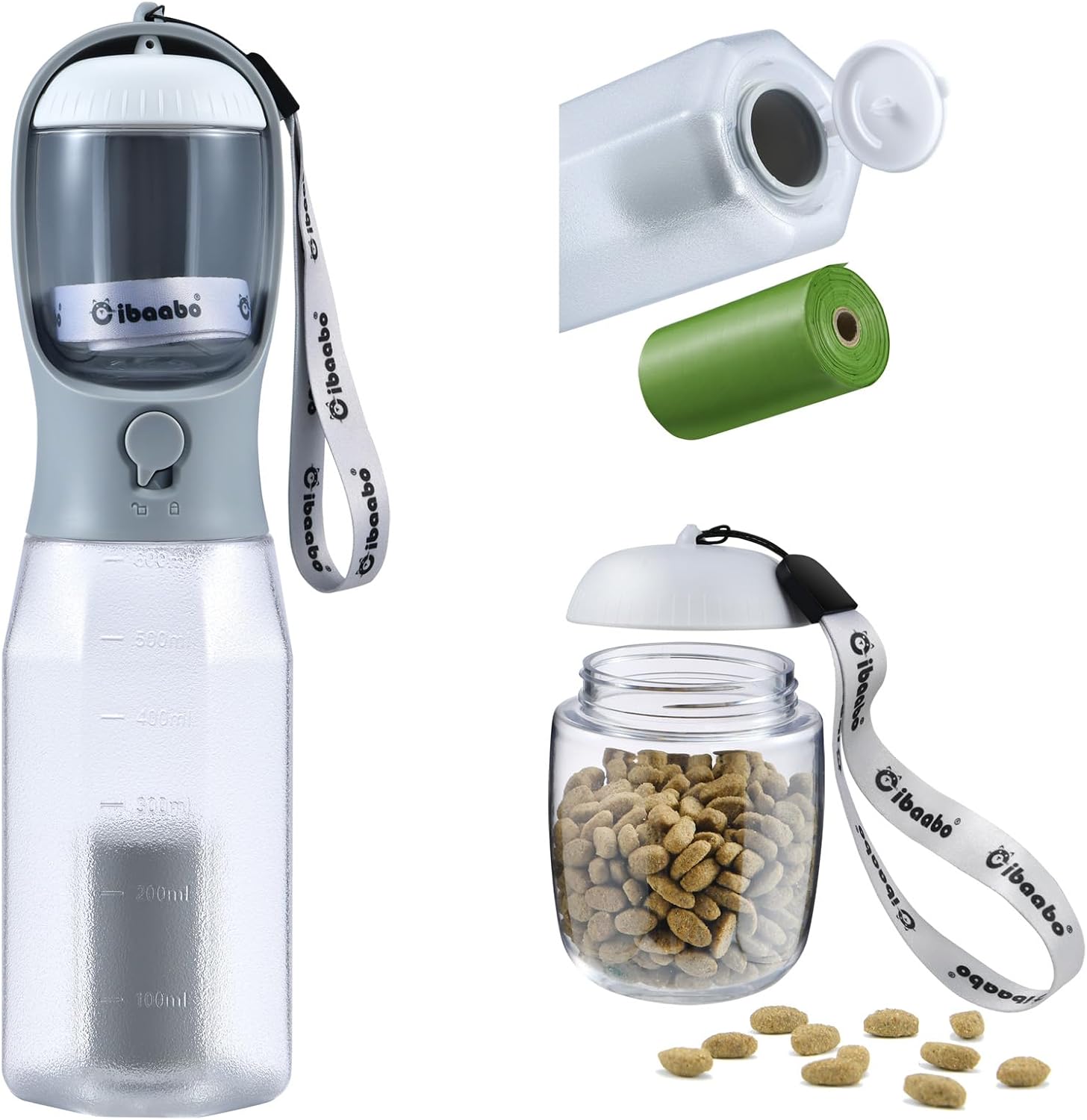 Cibaabo Dog Water Bottle with Food Container & Poop Bag Holder & Filter | Feeding & Hydration & Waste All in One | Travel Puppy Water Bowl | Portable Pet Dispenser | Dog Gifts | for Walking Beach - Image 12
