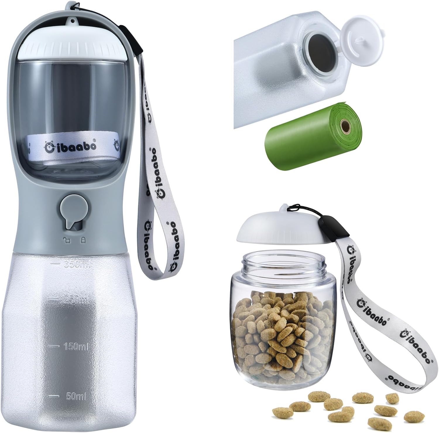 Cibaabo Dog Water Bottle with Food Container & Poop Bag Holder & Filter | Feeding & Hydration & Waste All in One | Travel Puppy Water Bowl | Portable Pet Dispenser | Dog Gifts | for Walking Beach - Image 13