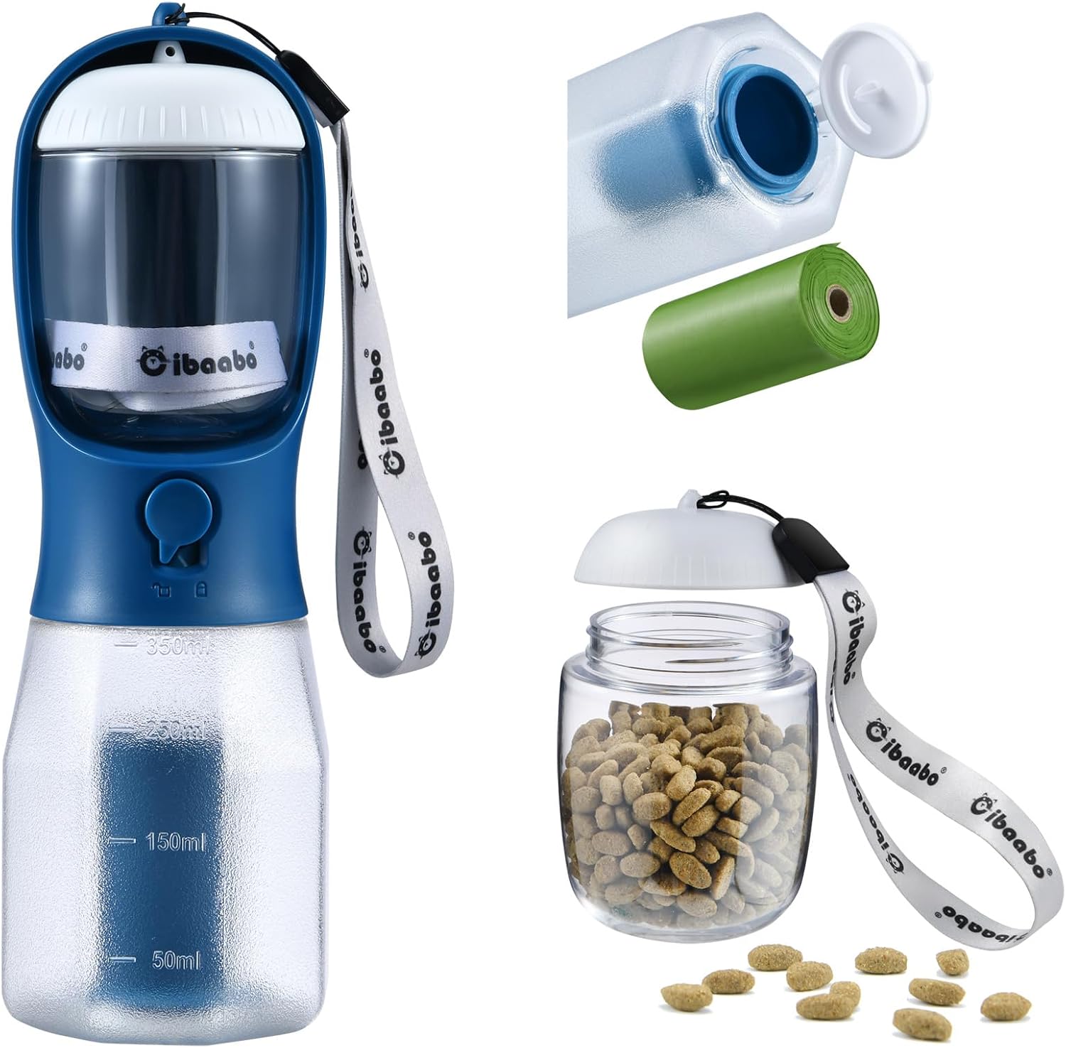 Cibaabo Dog Water Bottle with Food Container & Poop Bag Holder & Filter | Feeding & Hydration & Waste All in One | Travel Puppy Water Bowl | Portable Pet Dispenser | Dog Gifts | for Walking Beach - Image 24