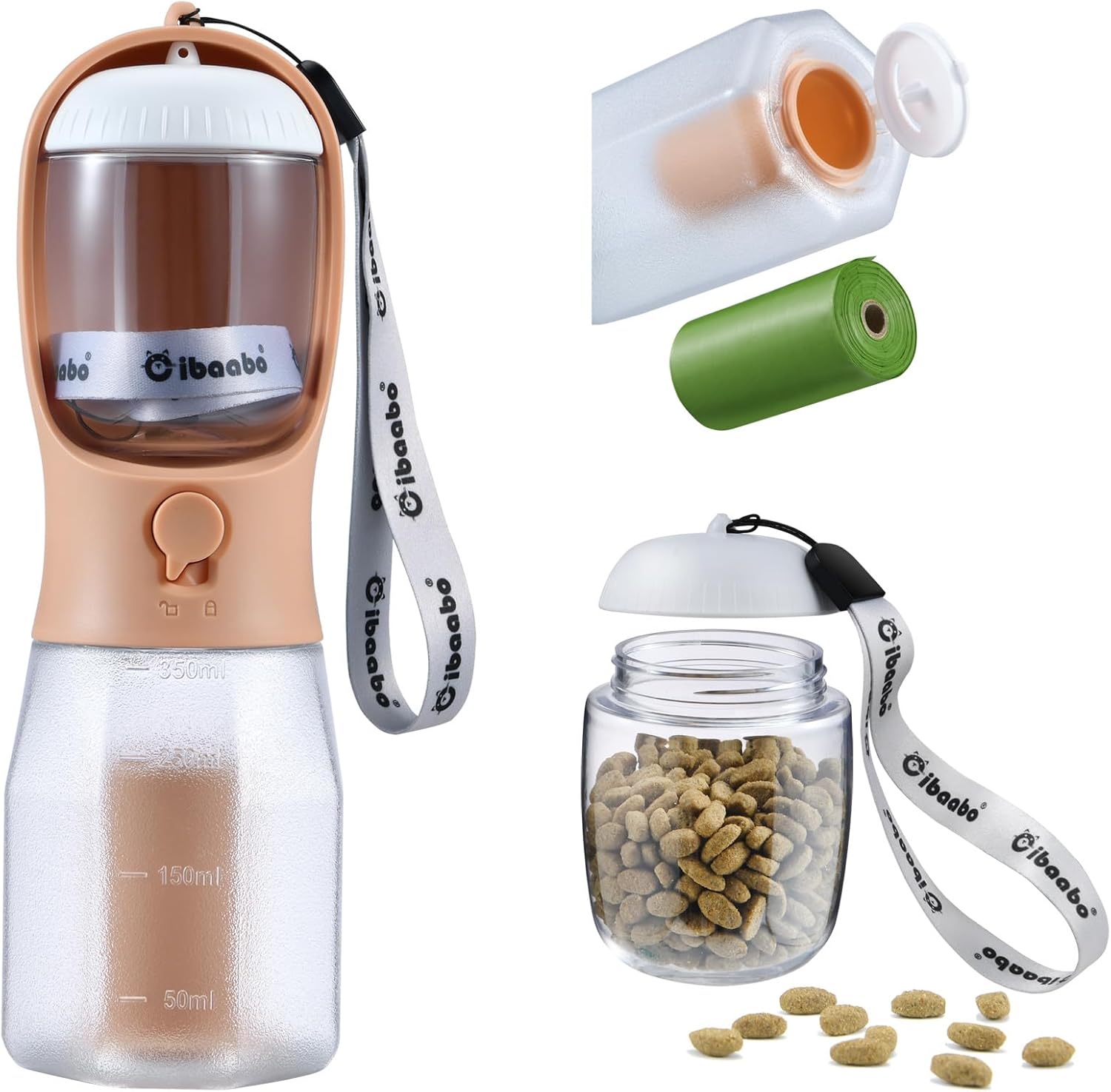 Cibaabo Dog Water Bottle with Food Container & Poop Bag Holder & Filter | Feeding & Hydration & Waste All in One | Travel Puppy Water Bowl | Portable Pet Dispenser | Dog Gifts | for Walking Beach - Image 17