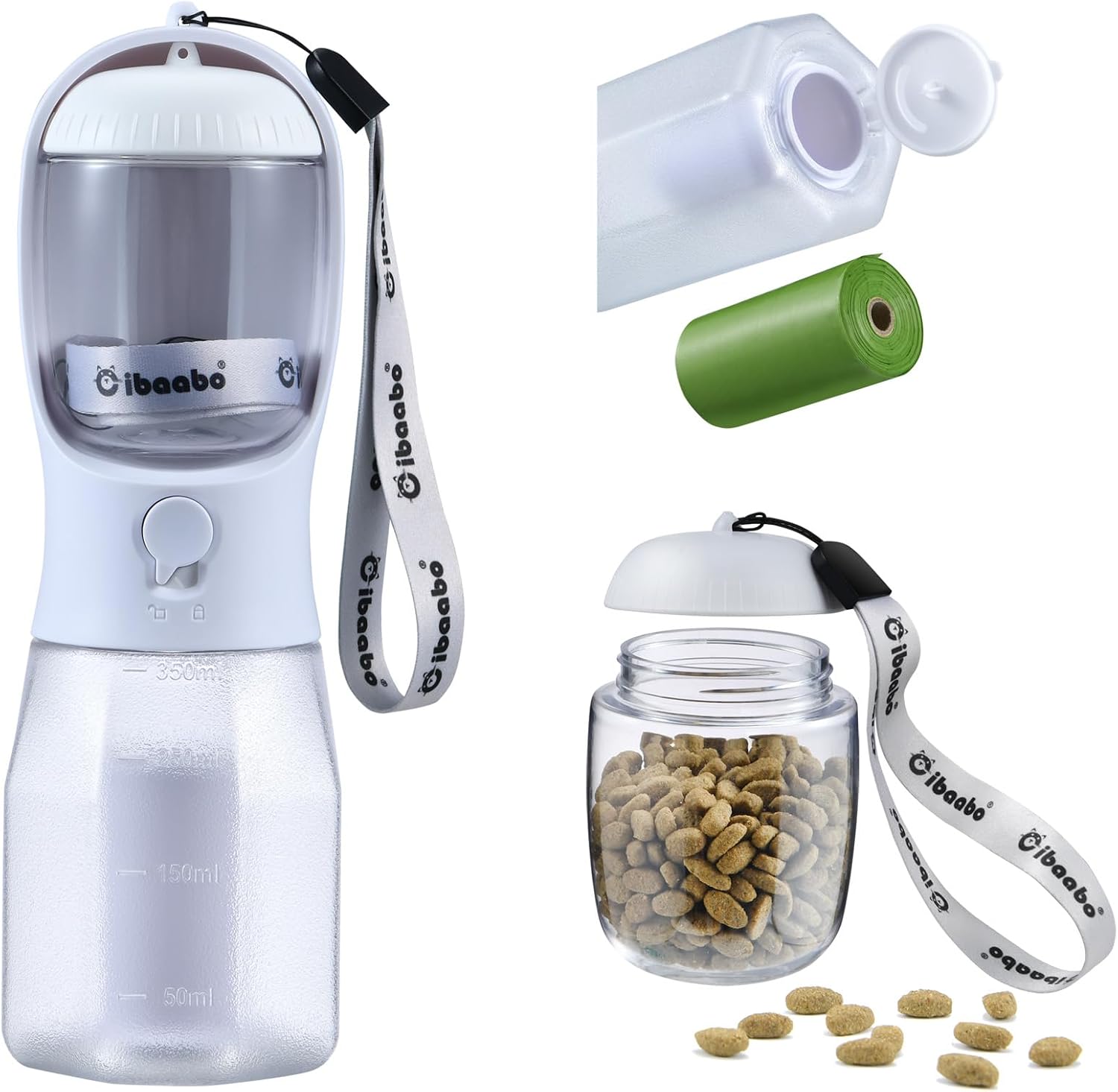 Cibaabo Dog Water Bottle with Food Container & Poop Bag Holder & Filter | Feeding & Hydration & Waste All in One | Travel Puppy Water Bowl | Portable Pet Dispenser | Dog Gifts | for Walking Beach - Image 23