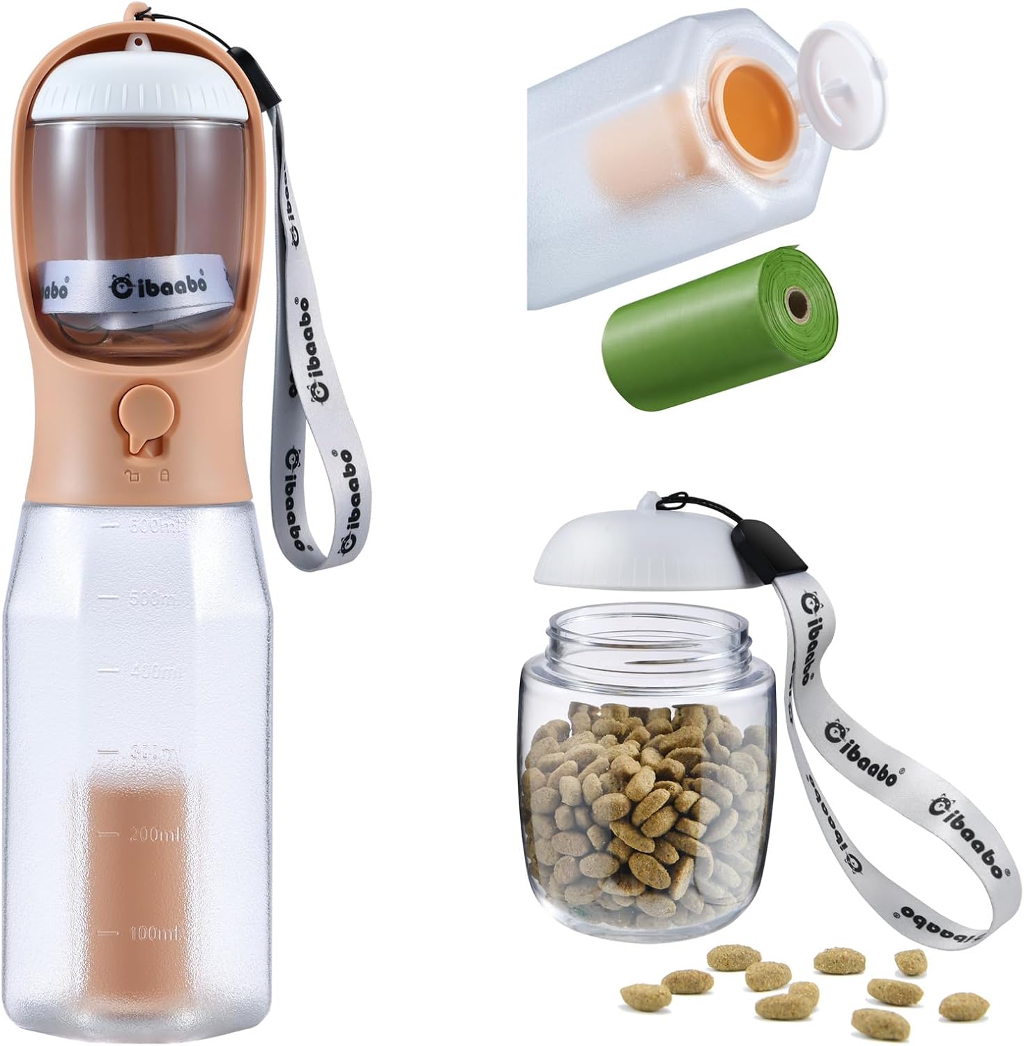 Cibaabo Dog Water Bottle with Food Container & Poop Bag Holder & Filter | Feeding & Hydration & Waste All in One | Travel Puppy Water Bowl | Portable Pet Dispenser | Dog Gifts | for Walking Beach - Image 28
