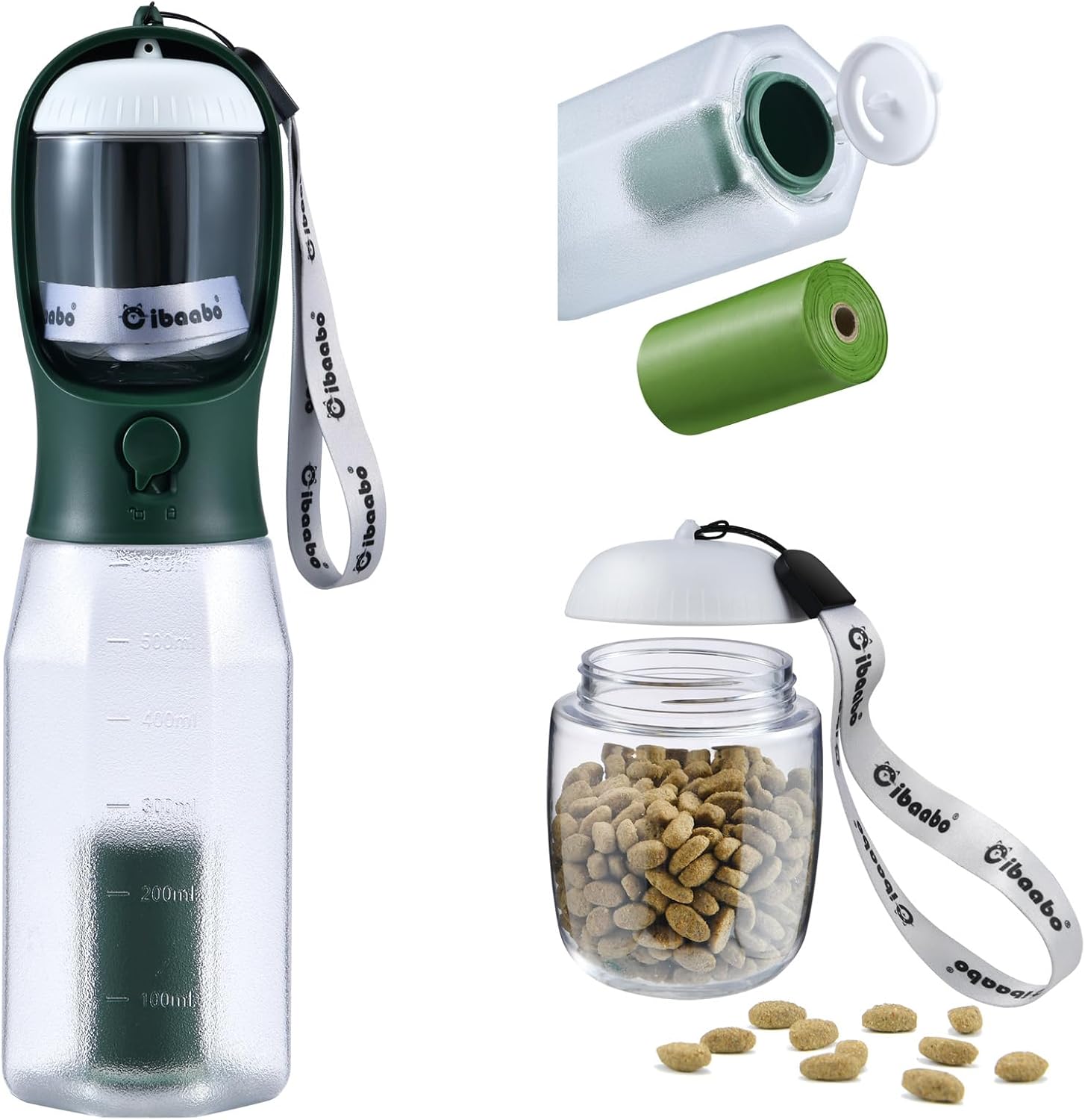 Cibaabo Dog Water Bottle with Food Container & Poop Bag Holder & Filter | Feeding & Hydration & Waste All in One | Travel Puppy Water Bowl | Portable Pet Dispenser | Dog Gifts | for Walking Beach - Image 10