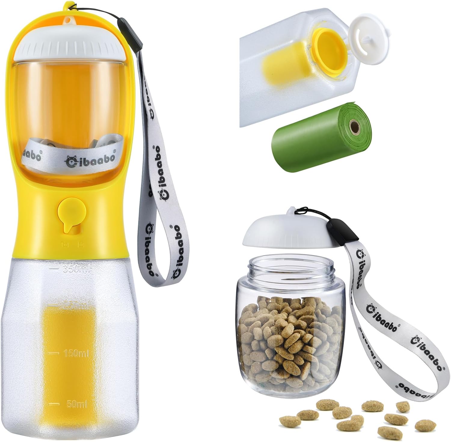 Cibaabo Dog Water Bottle with Food Container & Poop Bag Holder & Filter | Feeding & Hydration & Waste All in One | Travel Puppy Water Bowl | Portable Pet Dispenser | Dog Gifts | for Walking Beach - Image 21