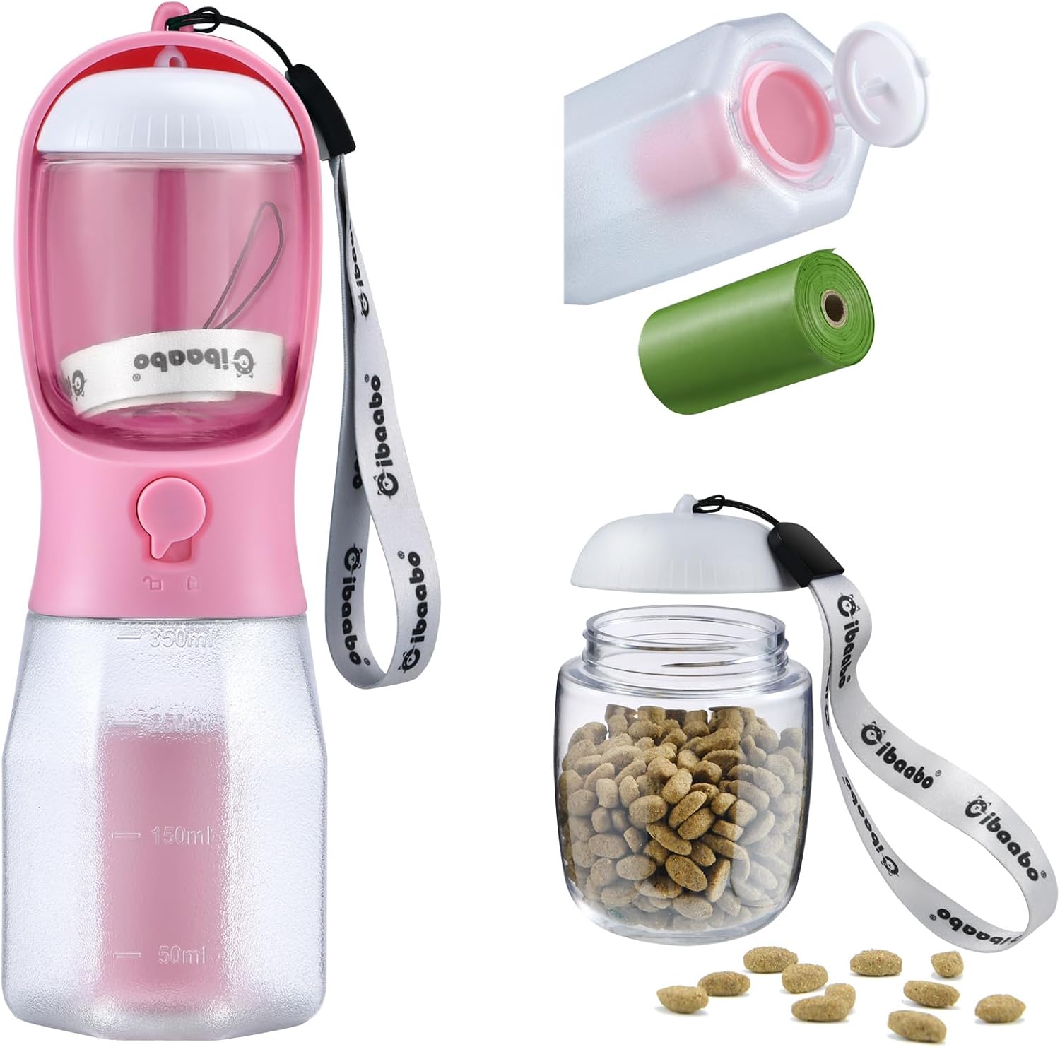 Cibaabo Dog Water Bottle with Food Container & Poop Bag Holder & Filter | Feeding & Hydration & Waste All in One | Travel Puppy Water Bowl | Portable Pet Dispenser | Dog Gifts | for Walking Beach - Image 14
