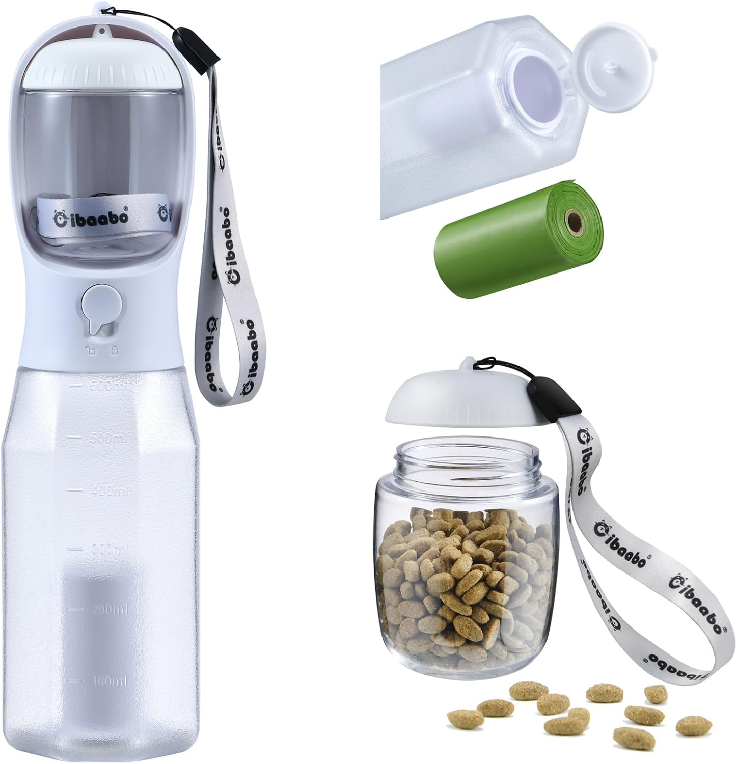 Cibaabo Dog Water Bottle with Food Container & Poop Bag Holder & Filter | Feeding & Hydration & Waste All in One | Travel Puppy Water Bowl | Portable Pet Dispenser | Dog Gifts | for Walking Beach - Image 7