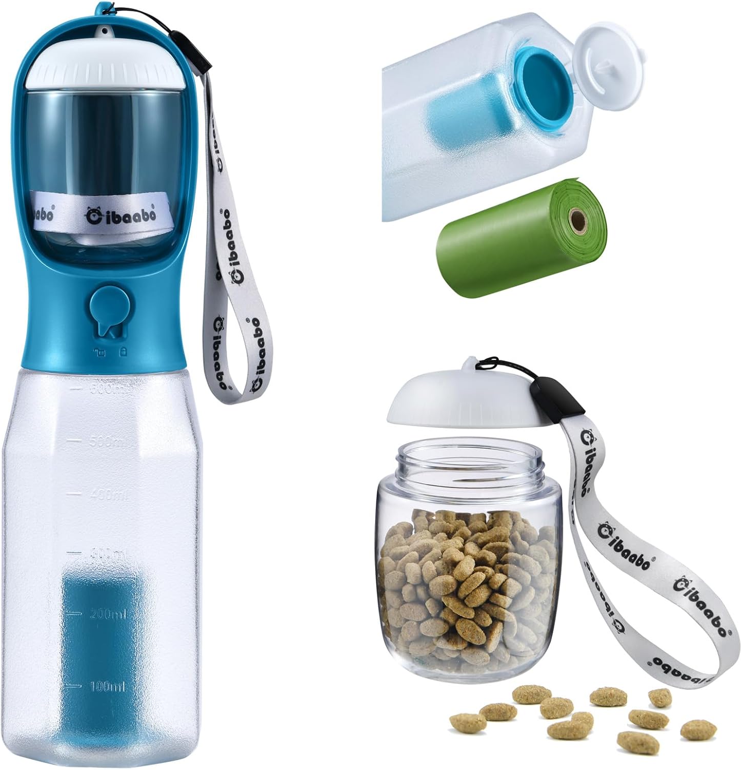 Cibaabo Dog Water Bottle with Food Container & Poop Bag Holder & Filter | Feeding & Hydration & Waste All in One | Travel Puppy Water Bowl | Portable Pet Dispenser | Dog Gifts | for Walking Beach - Image 20