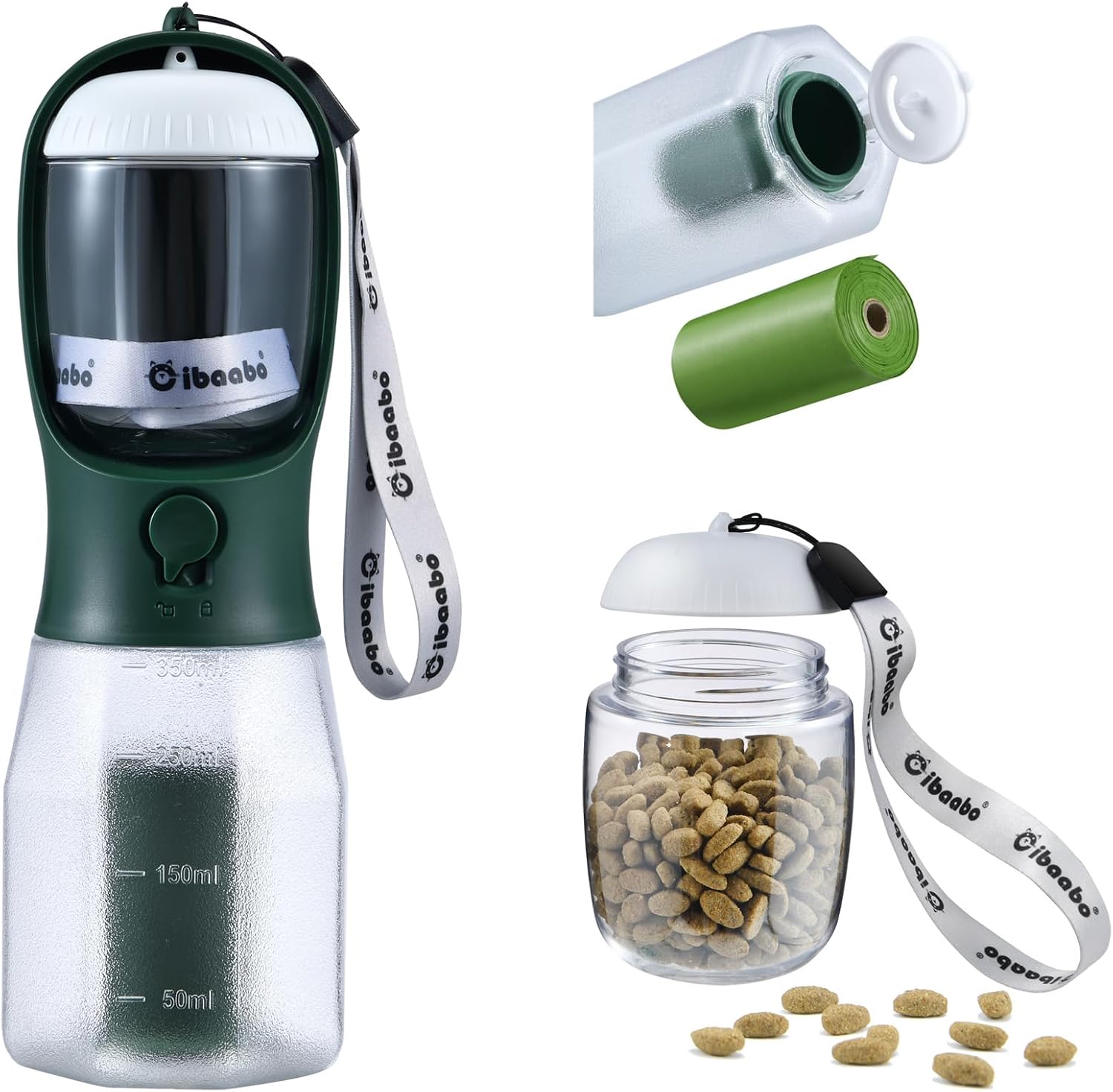Cibaabo Dog Water Bottle with Food Container & Poop Bag Holder & Filter | Feeding & Hydration & Waste All in One | Travel Puppy Water Bowl | Portable Pet Dispenser | Dog Gifts | for Walking Beach - Image 27