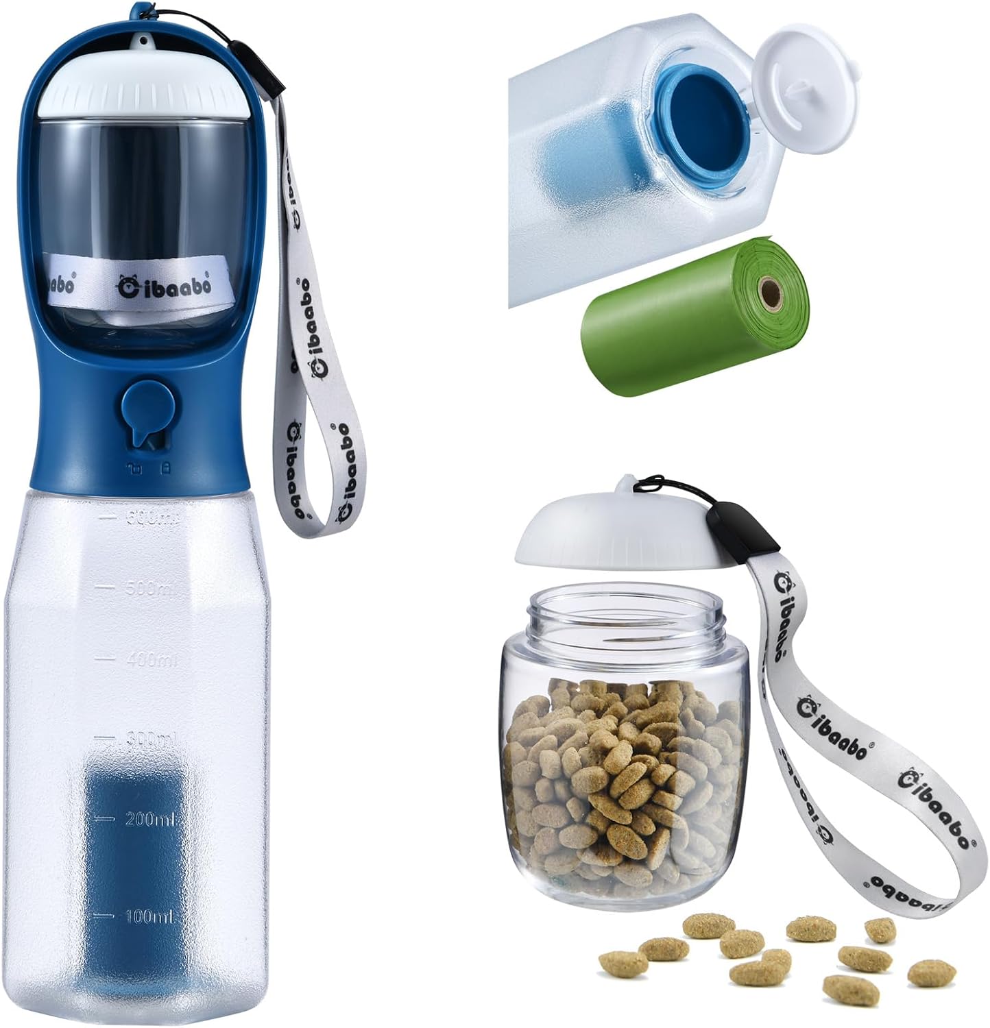 Cibaabo Dog Water Bottle with Food Container & Poop Bag Holder & Filter | Feeding & Hydration & Waste All in One | Travel Puppy Water Bowl | Portable Pet Dispenser | Dog Gifts | for Walking Beach - Image 26