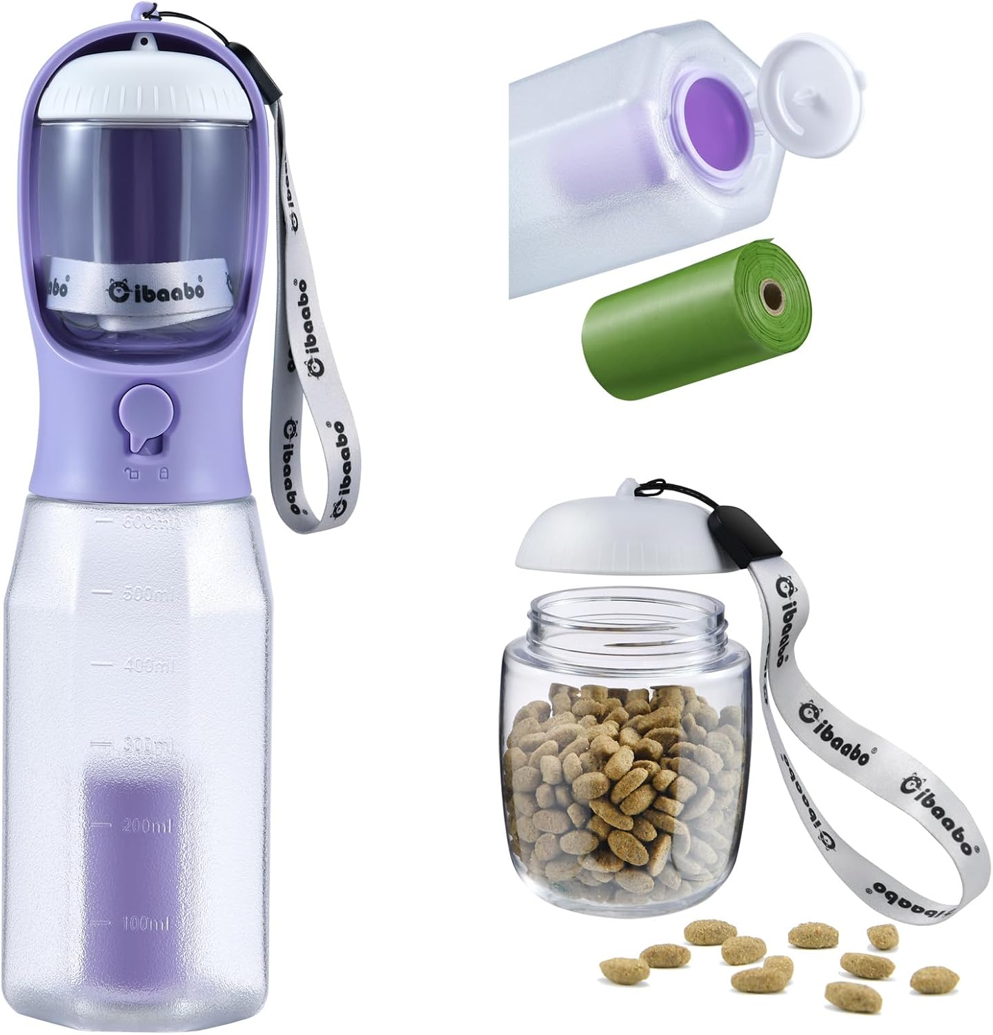 Cibaabo Dog Water Bottle with Food Container & Poop Bag Holder & Filter | Feeding & Hydration & Waste All in One | Travel Puppy Water Bowl | Portable Pet Dispenser | Dog Gifts | for Walking Beach - Image 19