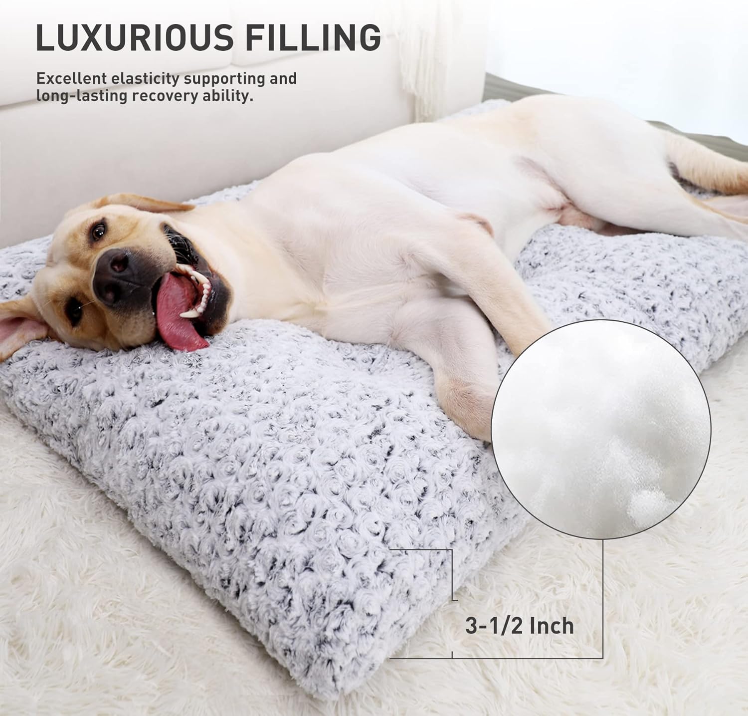 KSIIA Washable Dog Bed Medium Size Dog Crate Bed Plush Pet Mat 35"x23" Gray | Deluxe Plush Comfy Kennel Pad, Anti-Slip Bottom,Deep Sleeping Mat for Medium Dogs,Machine Washable for Easy Cleaning - Image 3