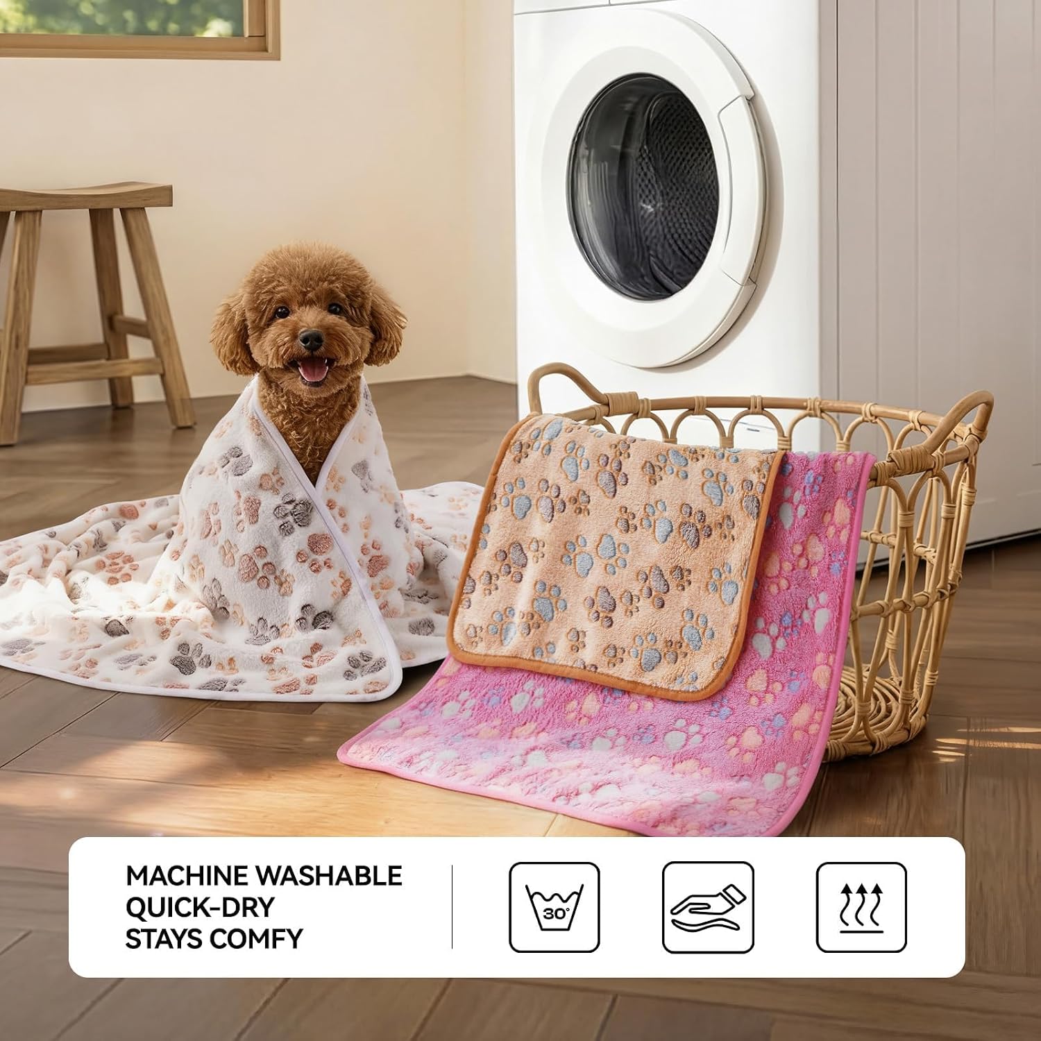 LINENLUX Dog Blankets 3-Pack, Super Soft Fluffy Fleece Pet Throw Warm | Premium flannel fleece pet throw for cats, puppies. Cozy warm for bed, crate, or couch naps; Dog Paw-3pcs 23x16 inch - Image 4