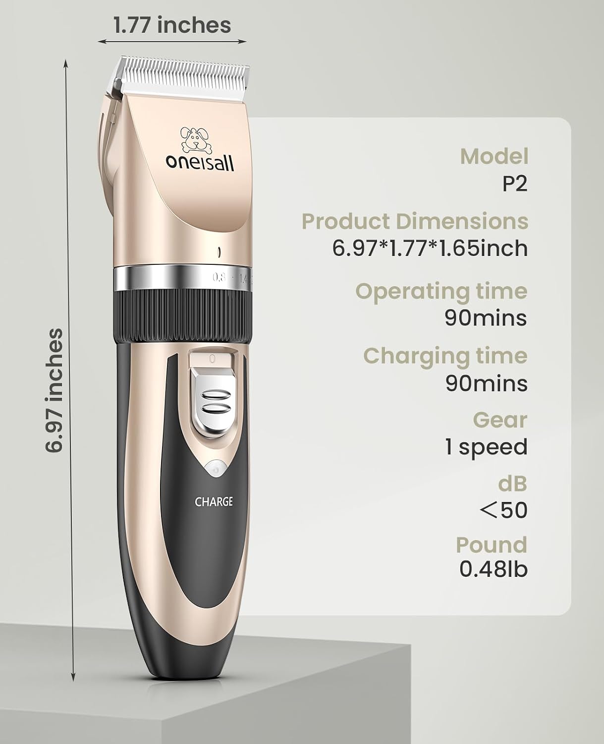 oneisall Dog Clippers Grooming Kit for Dogs Cats Pets | Low Noise, Rechargeable Cordless, Long Battery Life, Simple for Beginners, 6 Guide Combs, Removable & Rinsable Blade - Image 7