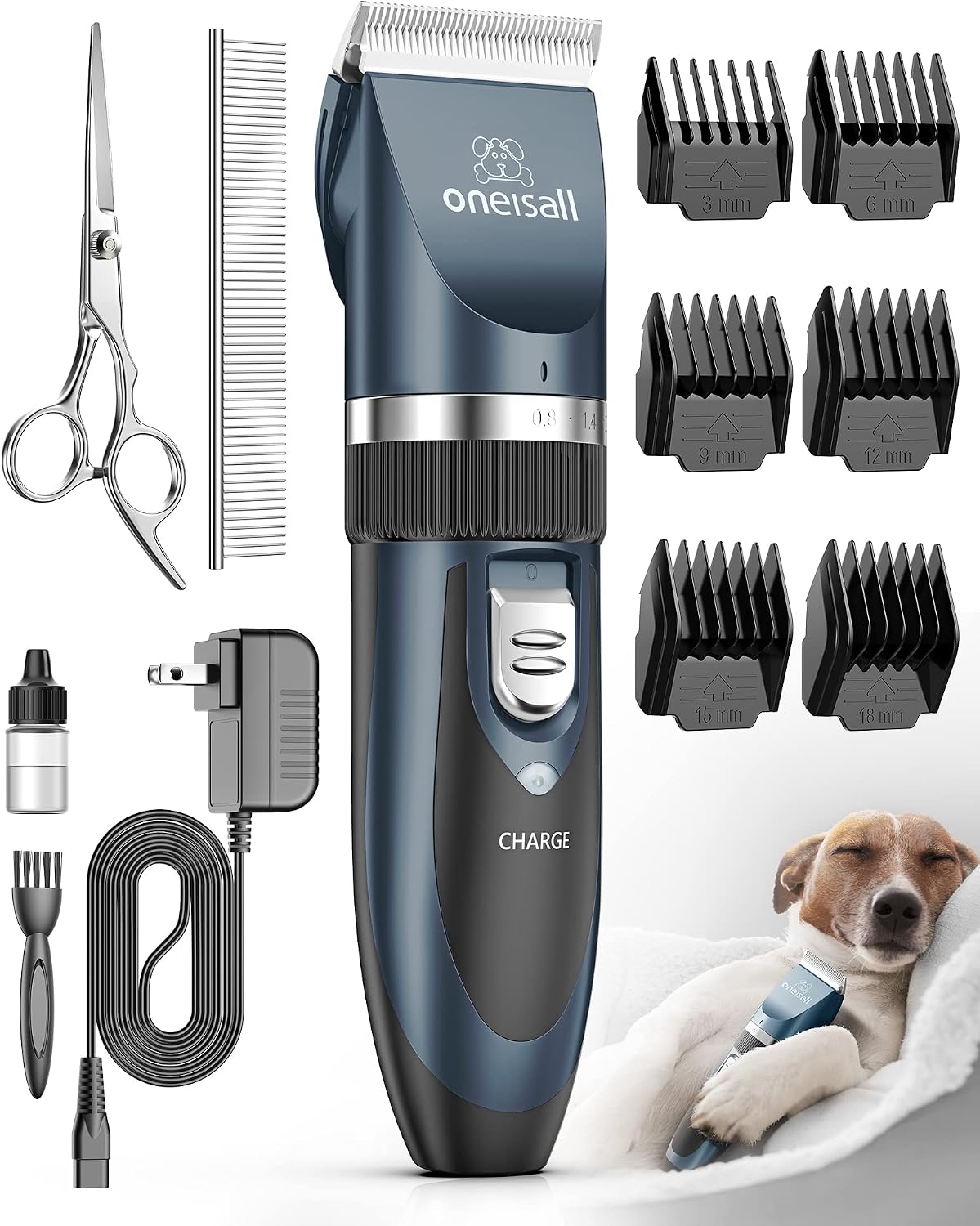 oneisall Dog Clippers Grooming Kit for Dogs Cats Pets | Low Noise, Rechargeable Cordless, Long Battery Life, Simple for Beginners, 6 Guide Combs, Removable & Rinsable Blade - Image 9