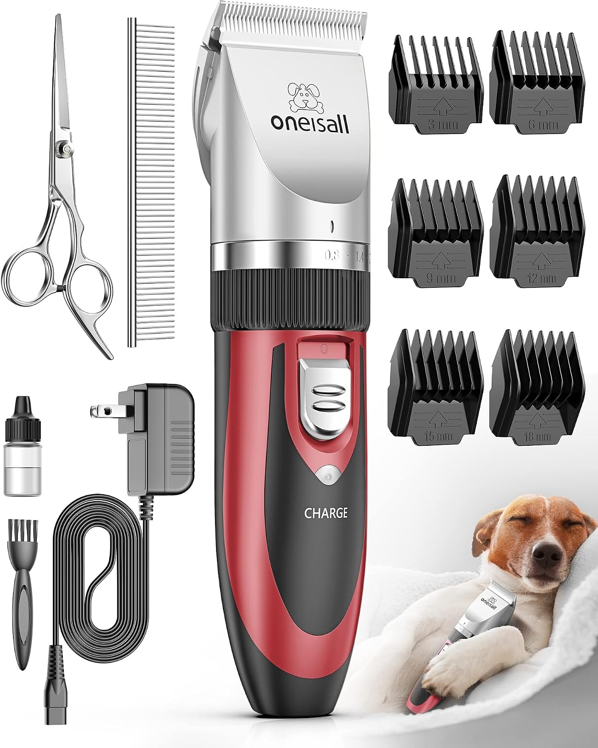 oneisall Dog Clippers Grooming Kit for Dogs Cats Pets | Low Noise, Rechargeable Cordless, Long Battery Life, Simple for Beginners, 6 Guide Combs, Removable & Rinsable Blade - Image 8