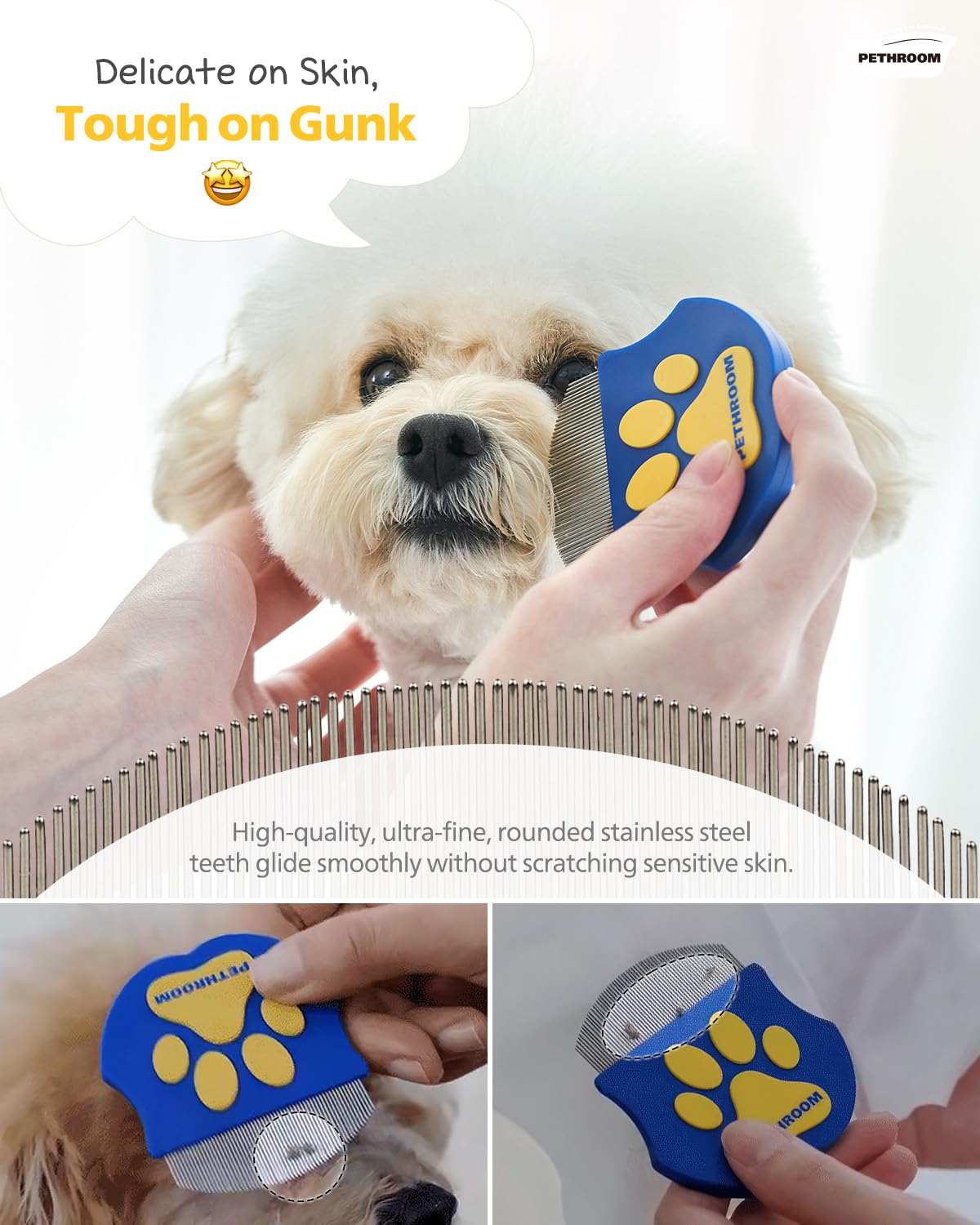 PETHROOM Professional Eye Comb for Pets, Stainless Steel Tear Stain Remover | Gentle Round-Head Grooming Tool for Cats & Dogs, Compact & Portable for Eye Gunk Removal - Image 5