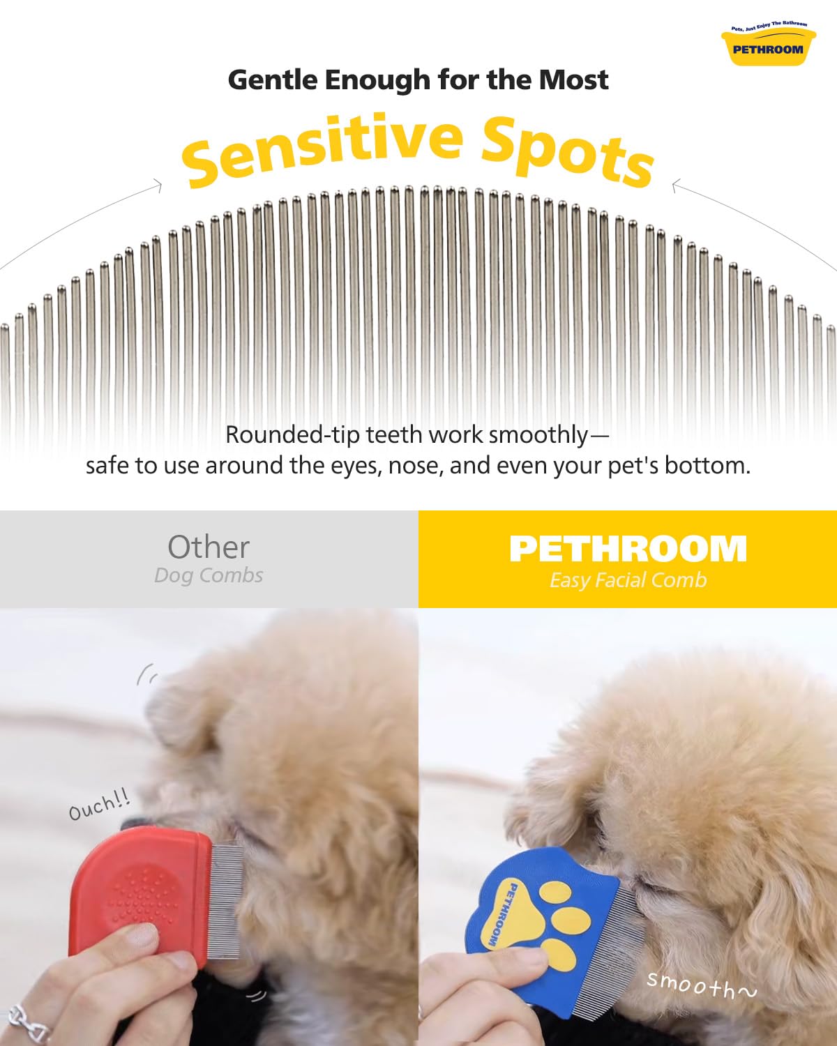 PETHROOM Professional Eye Comb for Pets, Stainless Steel Tear Stain Remover | Gentle Round-Head Grooming Tool for Cats & Dogs, Compact & Portable for Eye Gunk Removal - Image 4