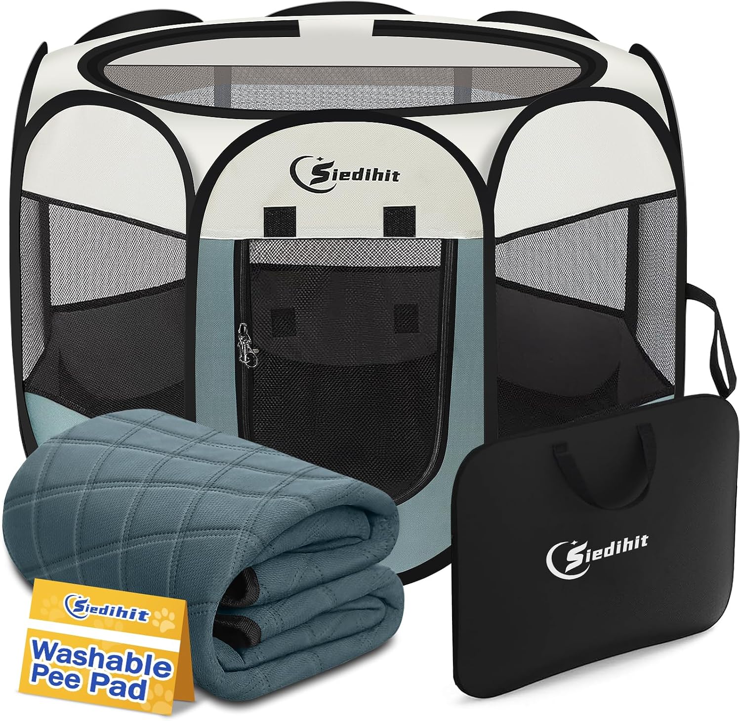 Siedihit Dog Cat Playpen, Puppy Pet Playpen Indoor for Small Dog Crate Tent Cage Outdoor, Portable Pop Up Dogs Enclosure Kennel with Carrying Case for Dogs/Cats/Rabbits(Grey, Small - Image 12