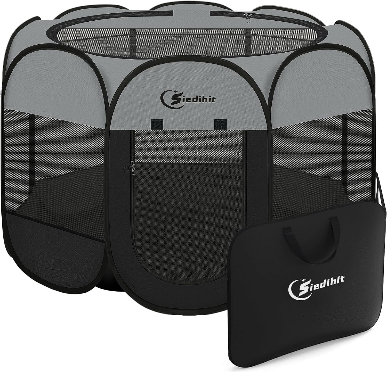 Siedihit Dog Cat Playpen, Puppy Pet Playpen Indoor for Small Dog Crate Tent Cage Outdoor, Portable Pop Up Dogs Enclosure Kennel with Carrying Case for Dogs/Cats/Rabbits(Grey, Small - Image 11