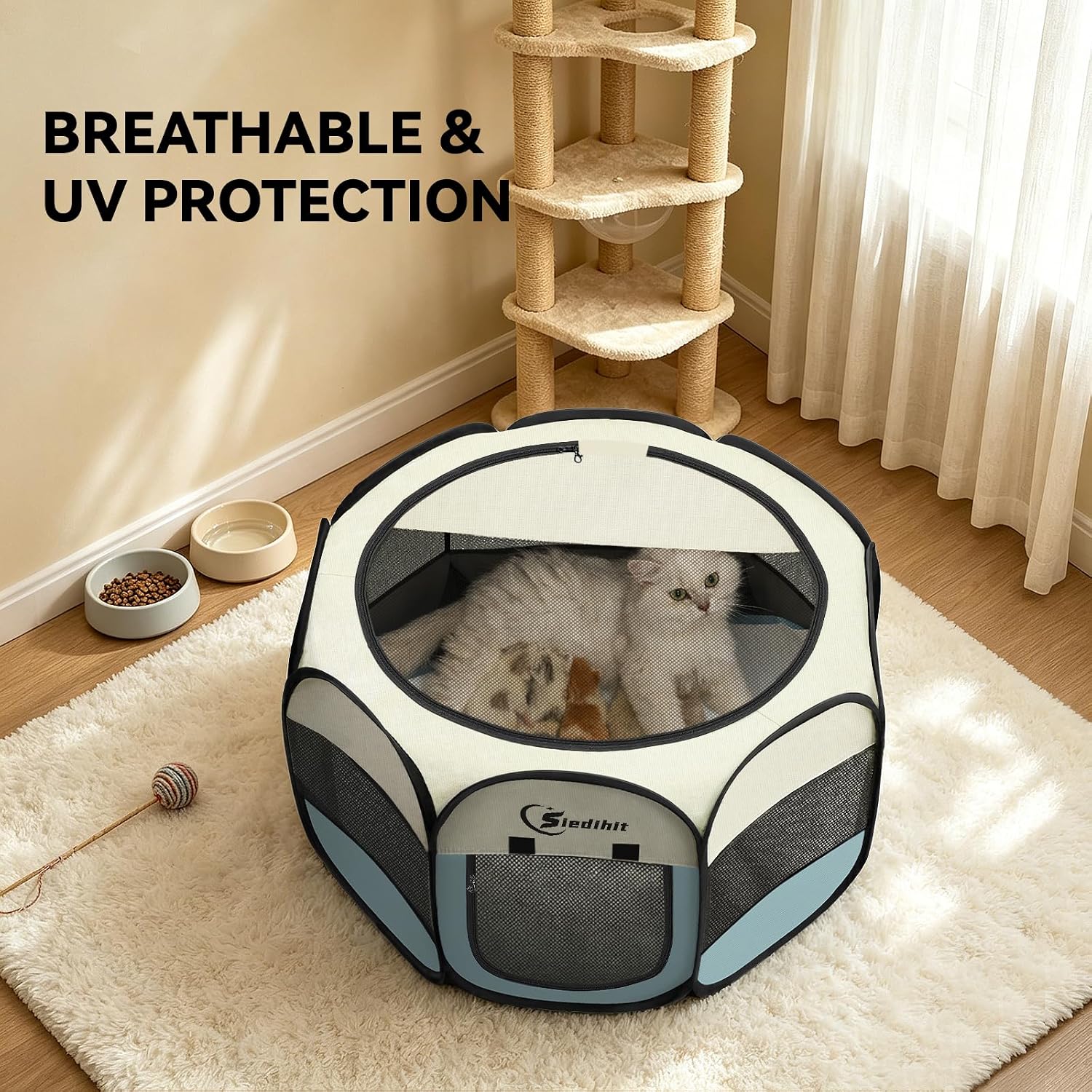Siedihit Dog Cat Playpen, Puppy Pet Playpen Indoor for Small Dog Crate Tent Cage Outdoor, Portable Pop Up Dogs Enclosure Kennel with Carrying Case for Dogs/Cats/Rabbits(Grey, Small - Image 5
