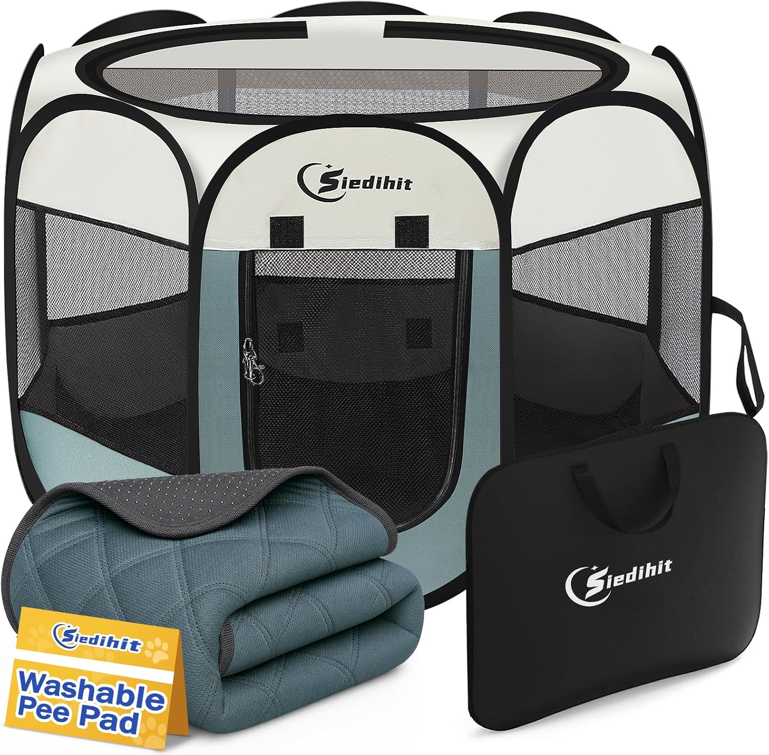 Siedihit Dog Cat Playpen, Puppy Pet Playpen Indoor for Small Dog Crate Tent Cage Outdoor, Portable Pop Up Dogs Enclosure Kennel with Carrying Case for Dogs/Cats/Rabbits(Grey, Small - Image 20