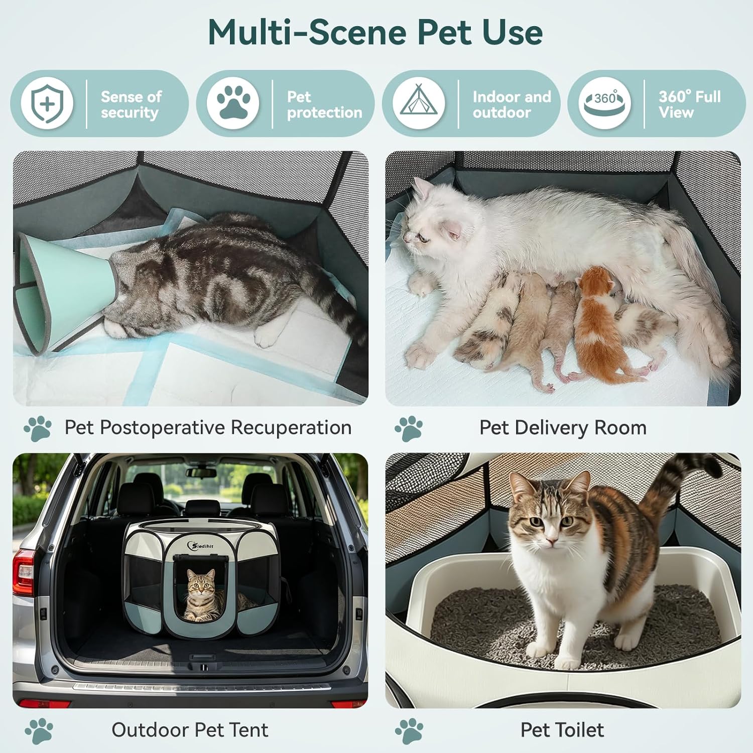 Siedihit Dog Cat Playpen, Puppy Pet Playpen Indoor for Small Dog Crate Tent Cage Outdoor, Portable Pop Up Dogs Enclosure Kennel with Carrying Case for Dogs/Cats/Rabbits(Grey, Small - Image 4