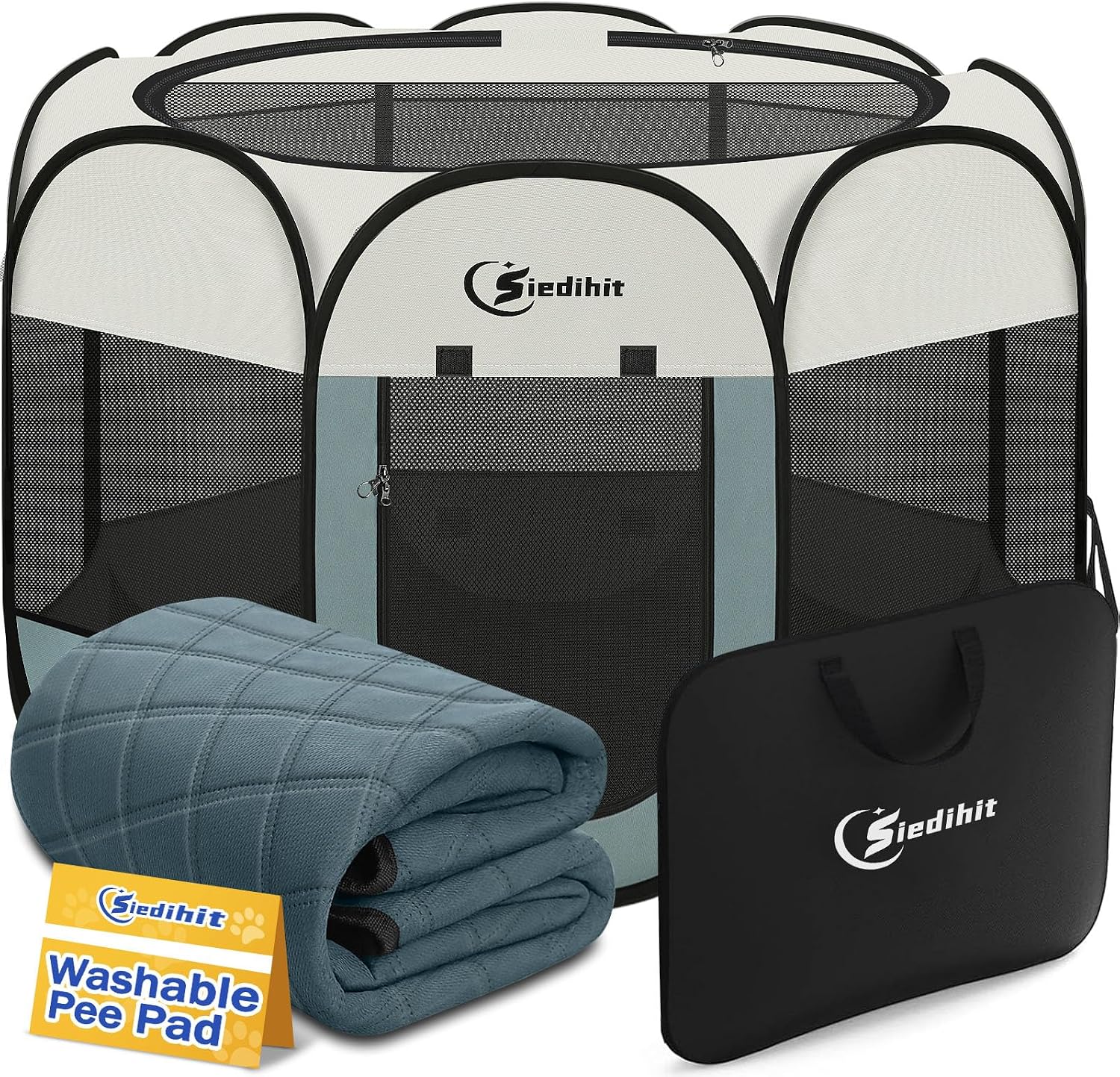 Siedihit Dog Cat Playpen, Puppy Pet Playpen Indoor for Small Dog Crate Tent Cage Outdoor, Portable Pop Up Dogs Enclosure Kennel with Carrying Case for Dogs/Cats/Rabbits(Grey, Small - Image 26