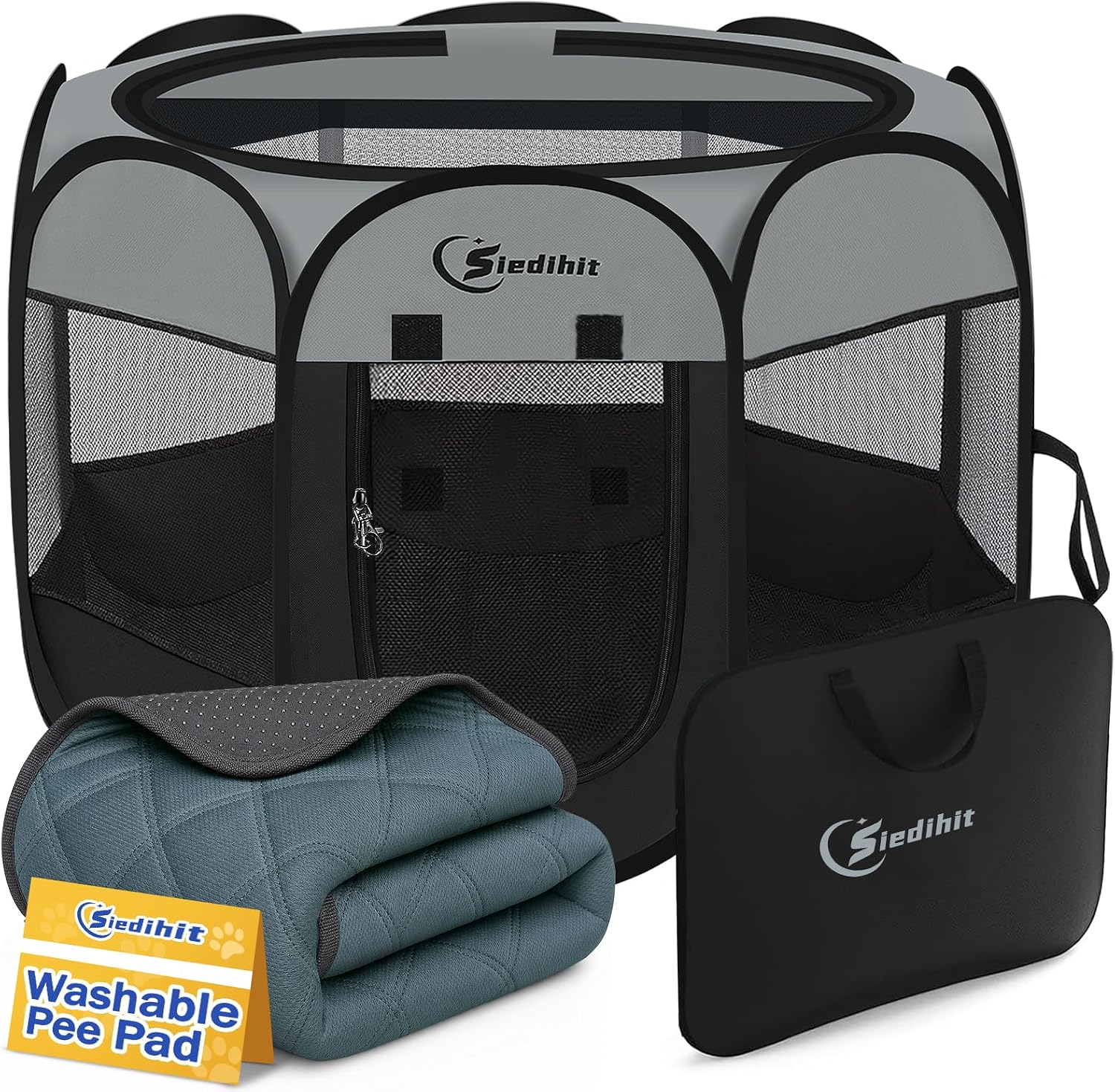 Siedihit Dog Cat Playpen, Puppy Pet Playpen Indoor for Small Dog Crate Tent Cage Outdoor, Portable Pop Up Dogs Enclosure Kennel with Carrying Case for Dogs/Cats/Rabbits(Grey, Small - Image 28