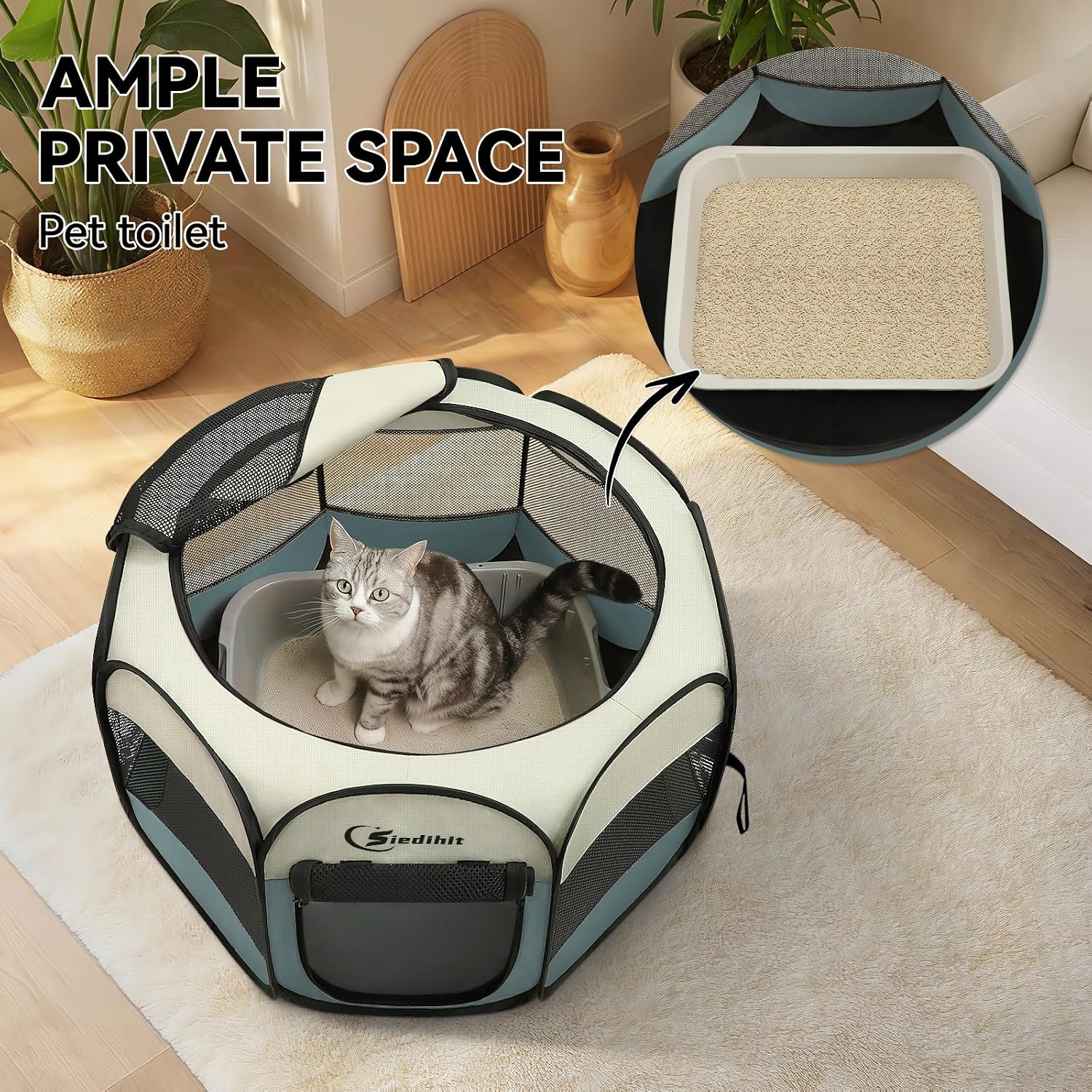 Siedihit Dog Cat Playpen, Puppy Pet Playpen Indoor for Small Dog Crate Tent Cage Outdoor, Portable Pop Up Dogs Enclosure Kennel with Carrying Case for Dogs/Cats/Rabbits(Grey, Small - Image 6