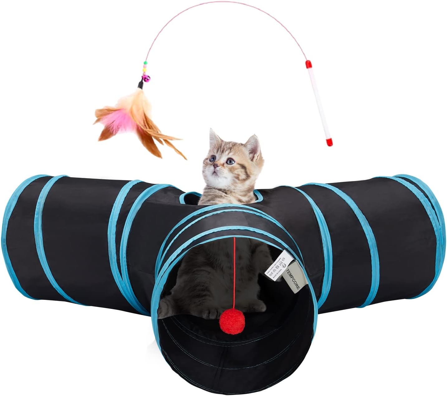 Tempcore Pet Cat Tunnel Tube Toys 3 Way Collapsible, Tunnels for Indoor Cats…
