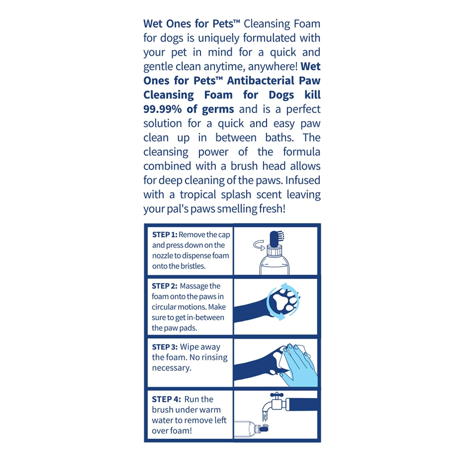 Wet Ones for Pets Foam Dog Paw Cleaner, Tropical Splash Scent, 5 Oz | Antibacterial foaming cleanser with built-in scrubber brush washes paws after walks, play, and outdoor mess - Image 10