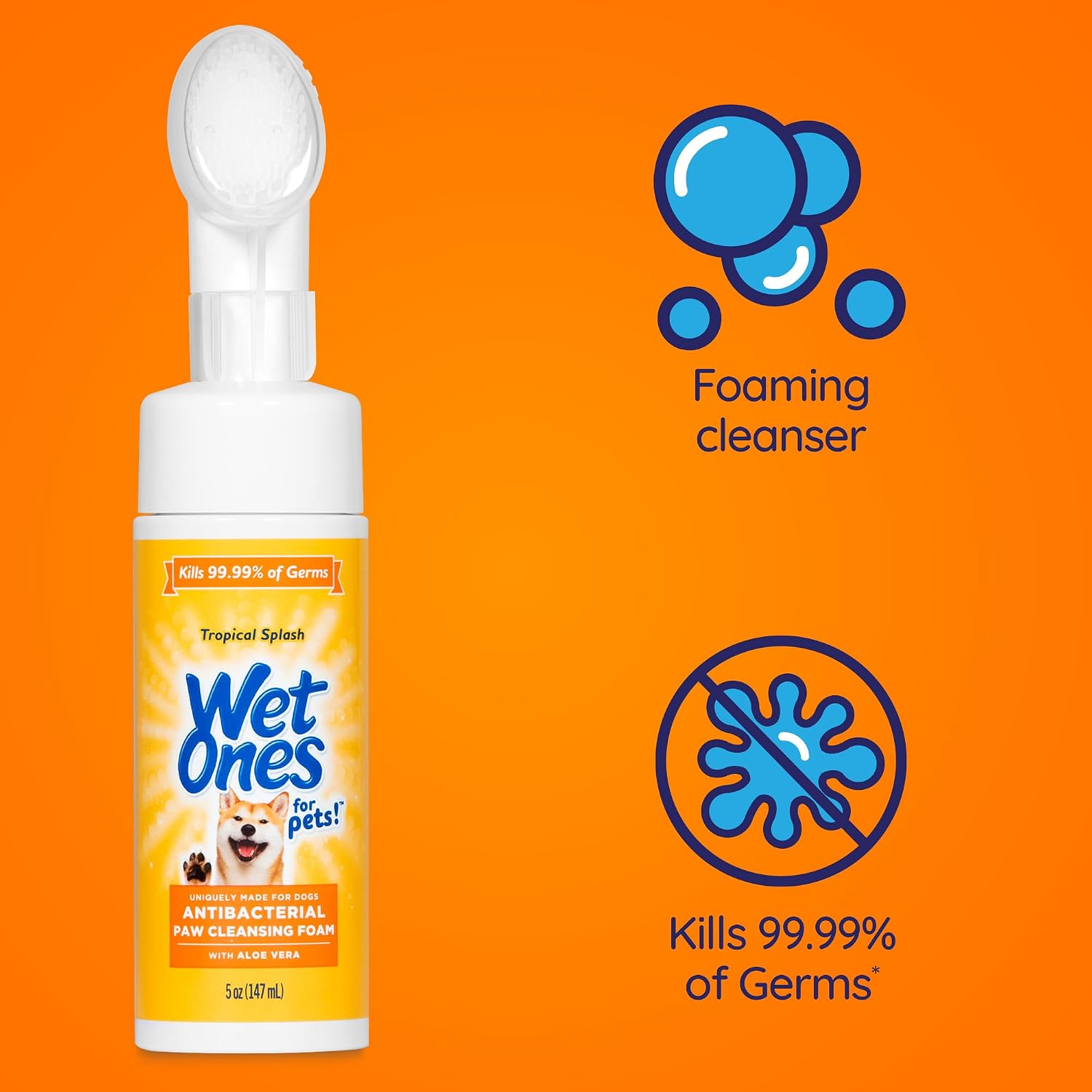 Wet Ones for Pets Foam Dog Paw Cleaner, Tropical Splash Scent, 5 Oz | Antibacterial foaming cleanser with built-in scrubber brush washes paws after walks, play, and outdoor mess - Image 3