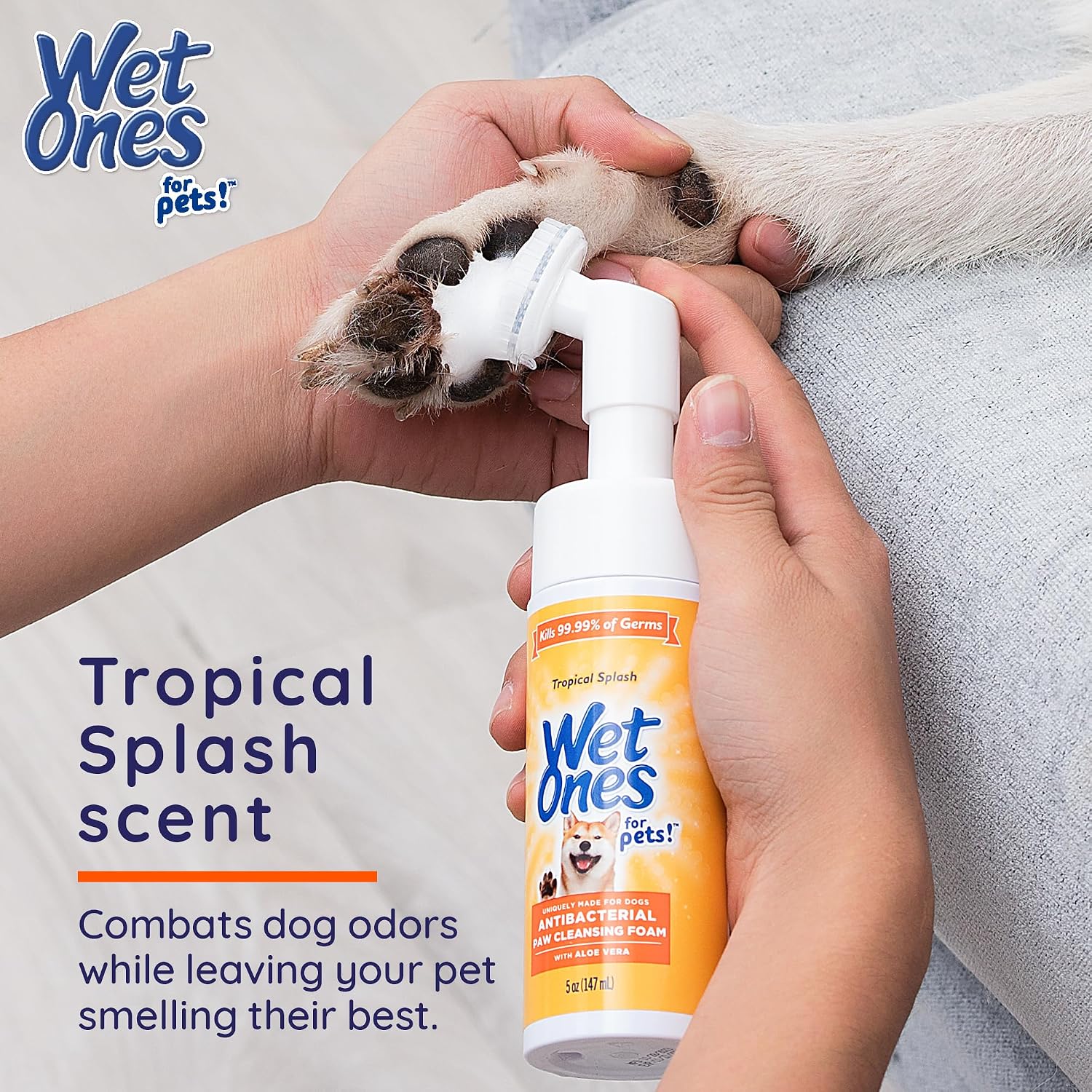 Wet Ones for Pets Foam Dog Paw Cleaner, Tropical Splash Scent, 5 Oz | Antibacterial foaming cleanser with built-in scrubber brush washes paws after walks, play, and outdoor mess - Image 4