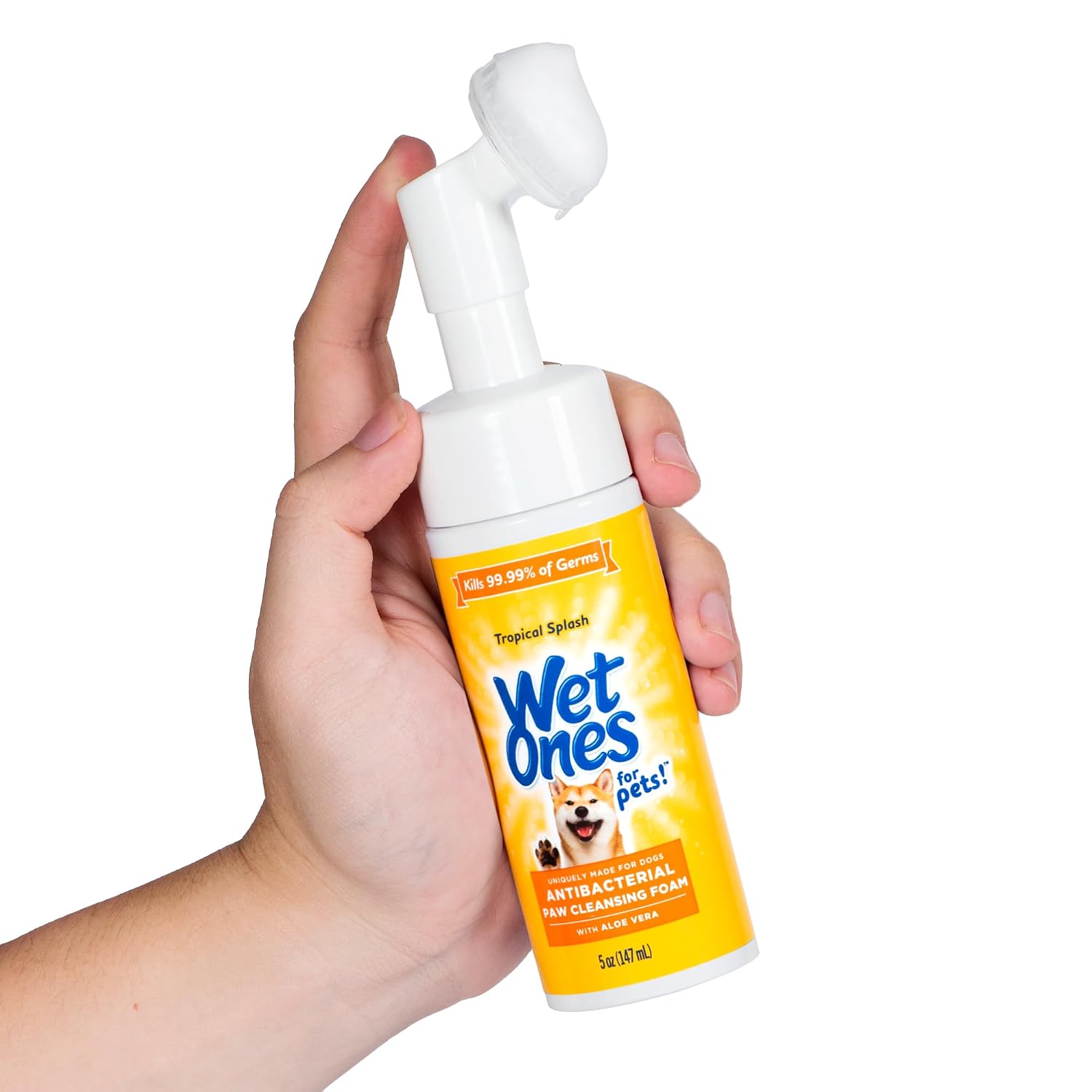 Wet Ones for Pets Foam Dog Paw Cleaner, Tropical Splash Scent, 5 Oz | Antibacterial foaming cleanser with built-in scrubber brush washes paws after walks, play, and outdoor mess - Image 5
