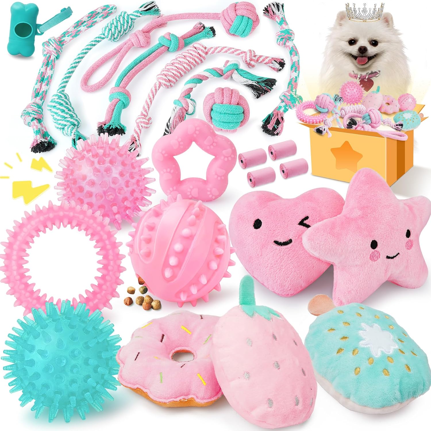 Pink & Teal Puppy Toy Set