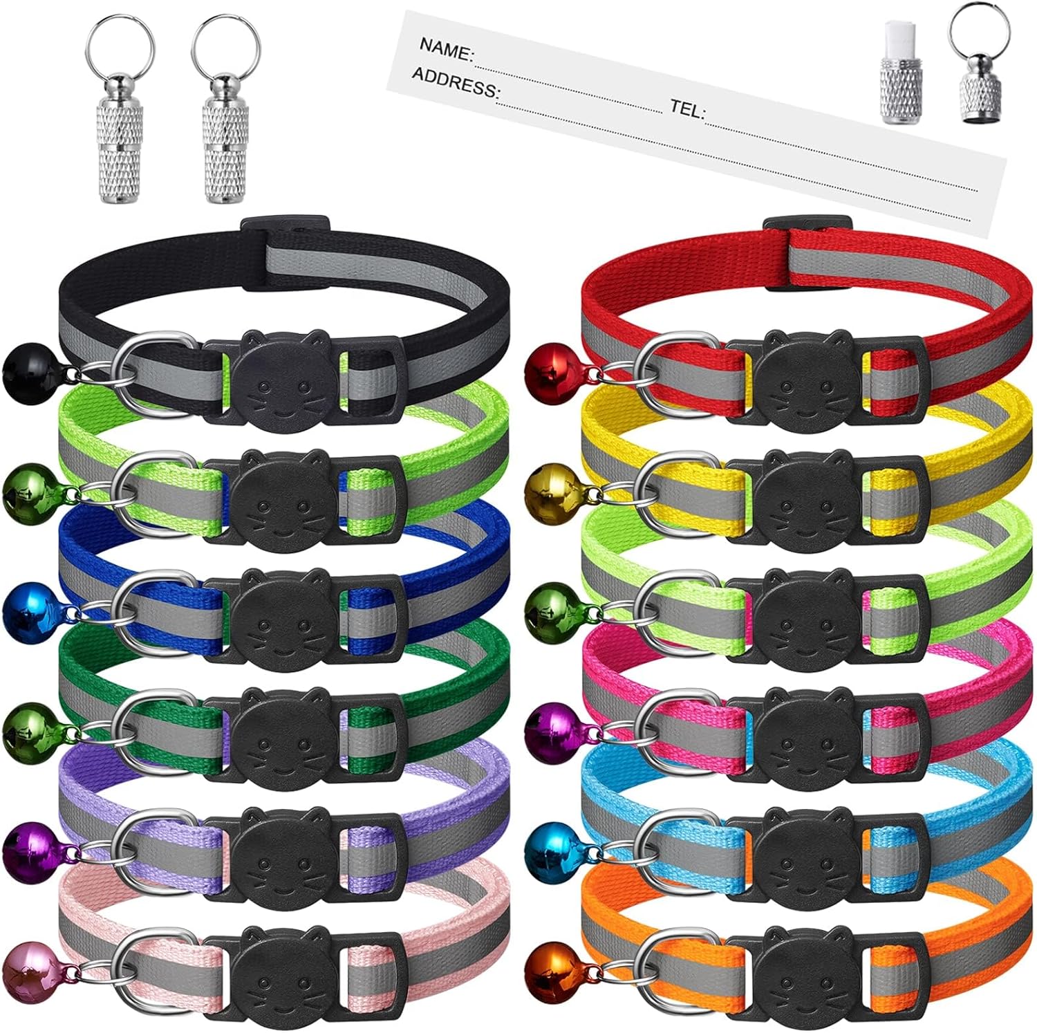 Reflective Cat Collars with Bells — 12 Pack