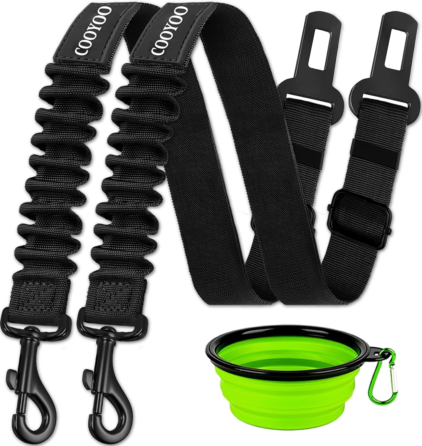 Petopia Black Bungee Dog Seat Belt 2-Pack with Collapsible Bowl