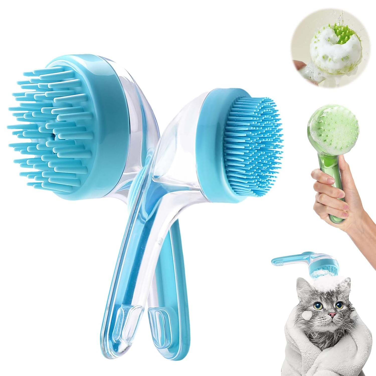 Petopia Aqua Blue Pet Bath Brush with Shampoo Dispenser