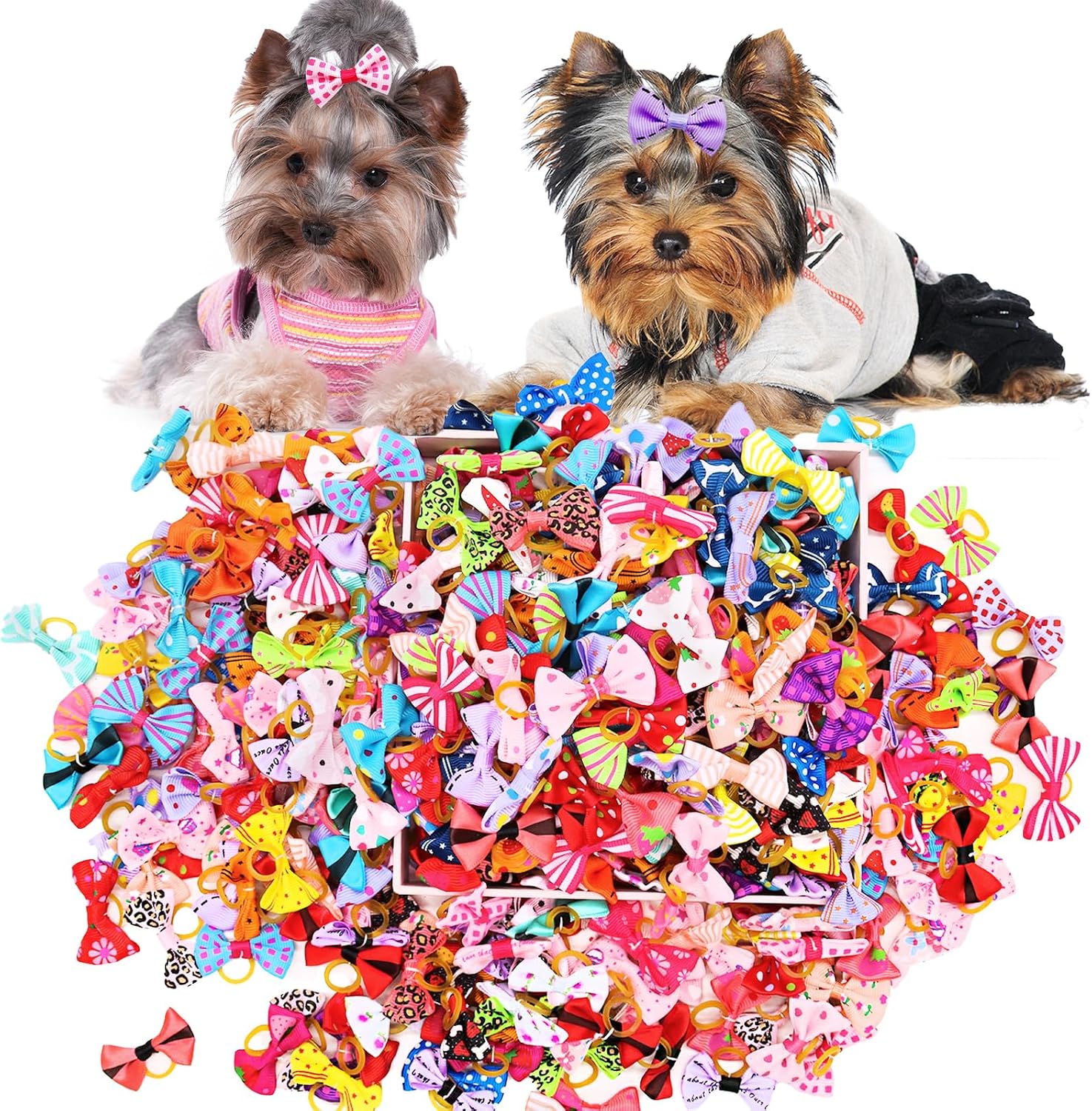 Assorted Puppy Hair Bows with Elastic Bands