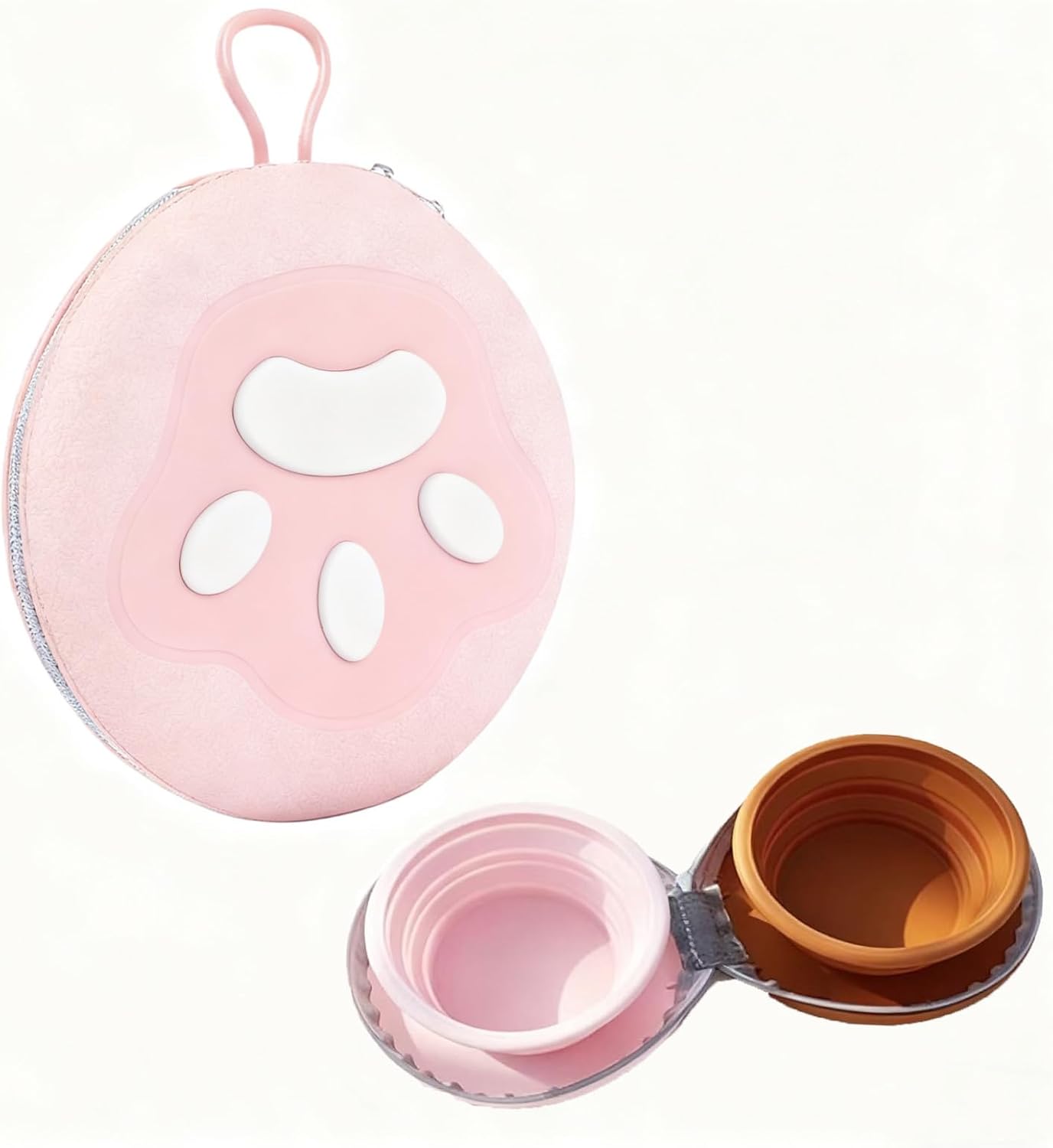 Petopia Pink Paw Print Travel Bowl Set - Collapsible Food & Water