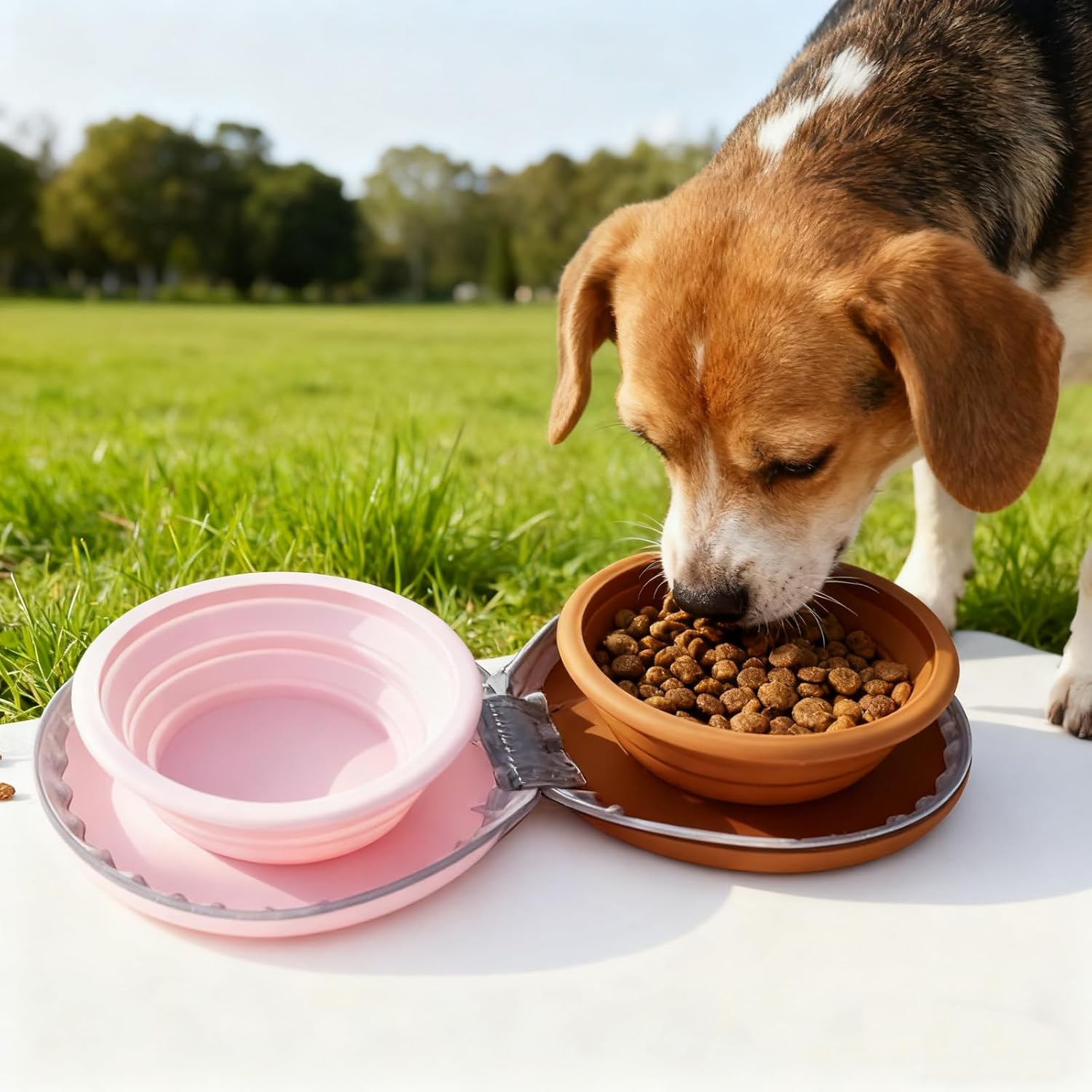 Petopia Pink Paw Print Travel Bowl Set - Hình 2