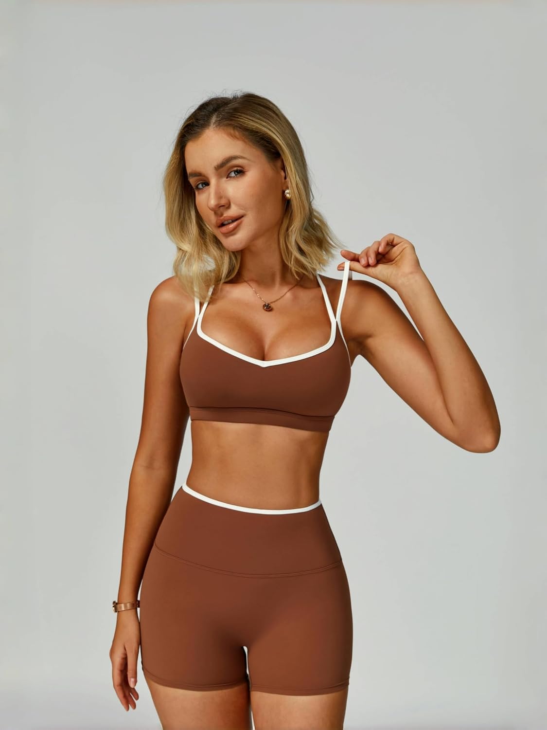 Brown Cross-Back Sports Bra - Hình 2