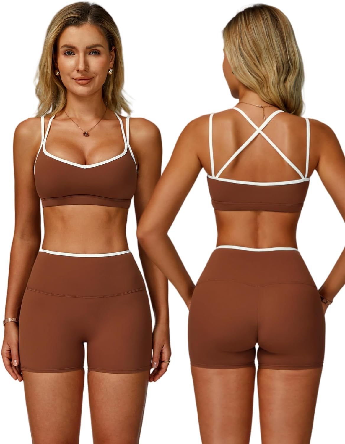 Brown Cross-Back Sports Bra