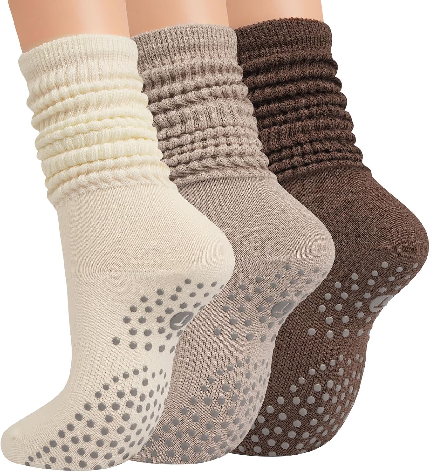 Neutral Scrunch Grip Socks