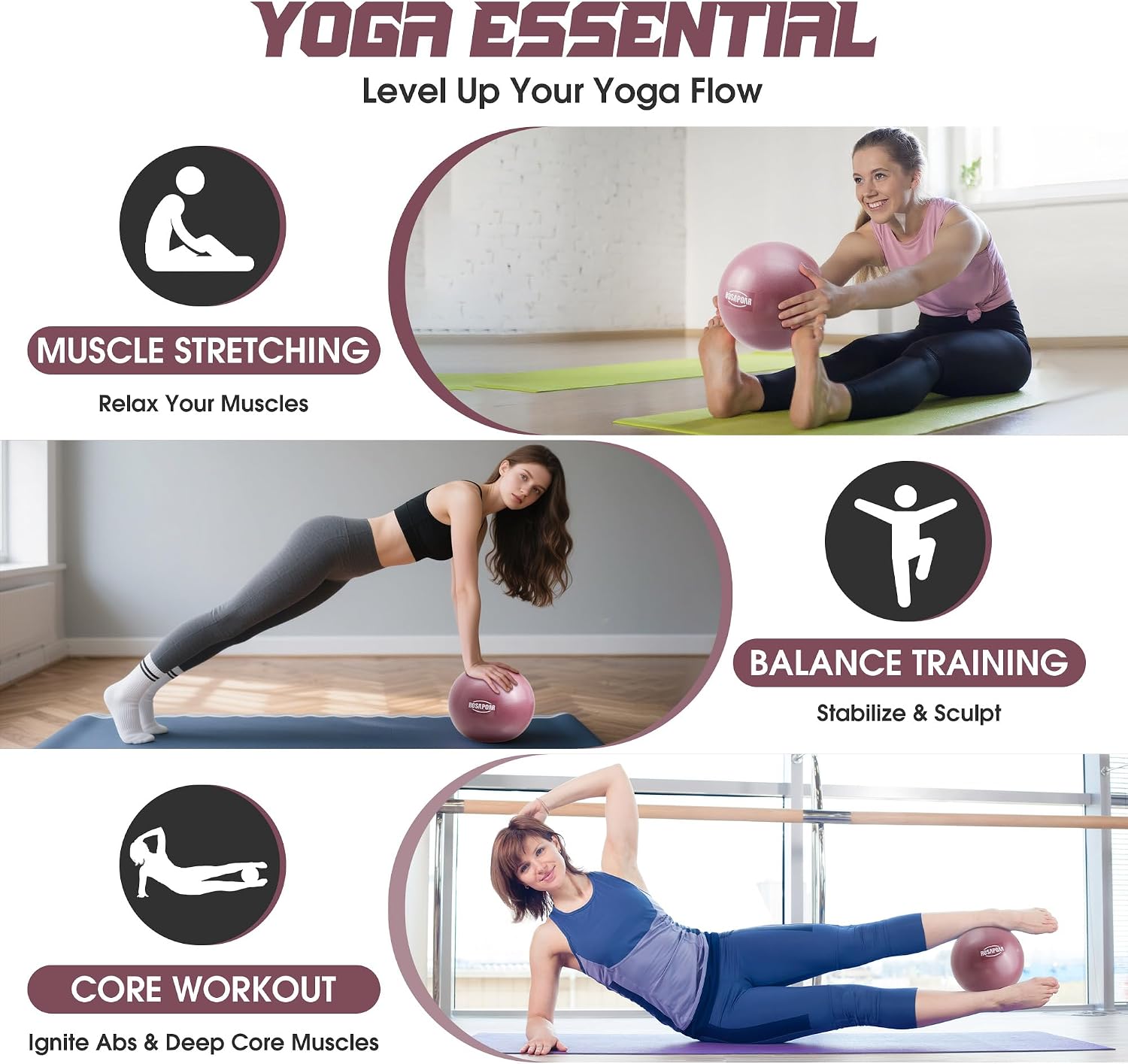 ROSAPOAR Mauve Pilates Ball - Hình 5
