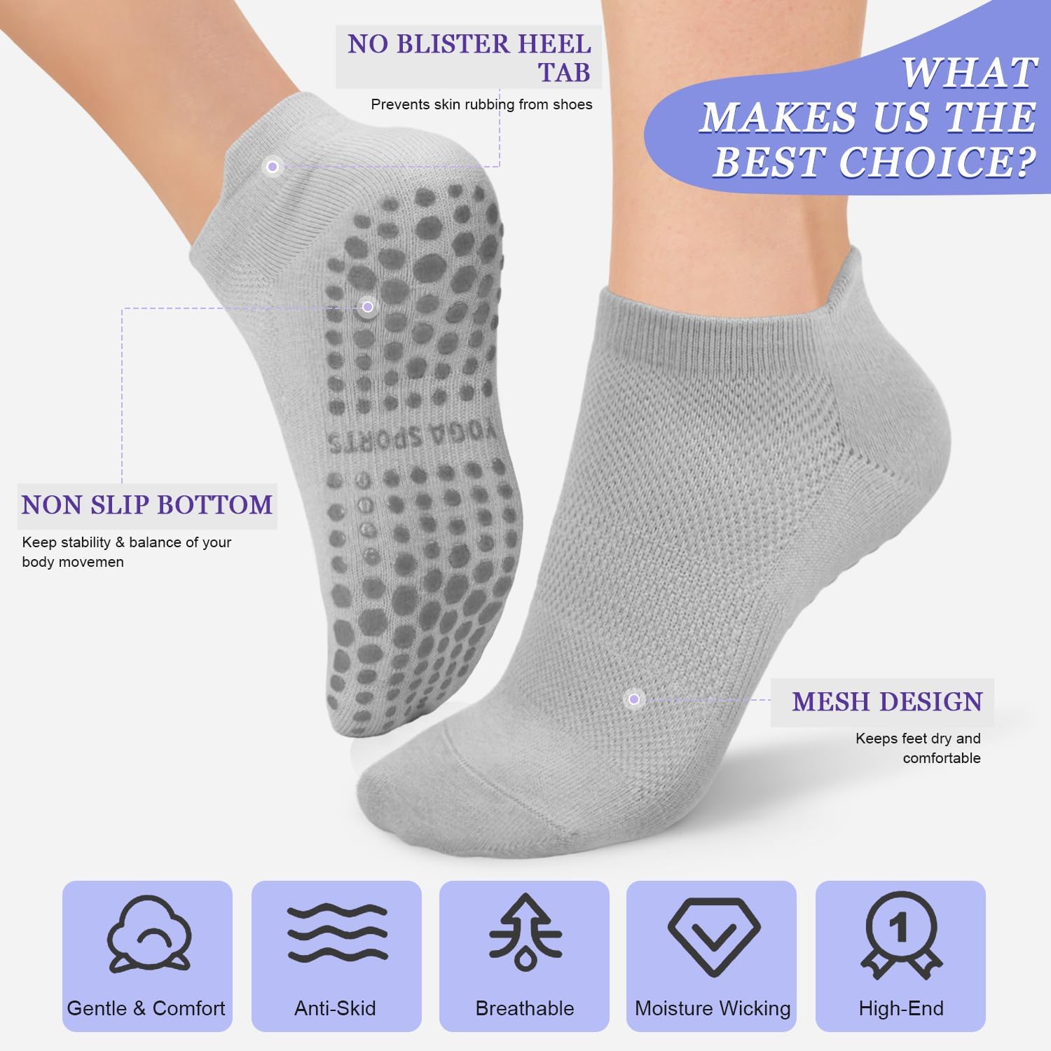 4-Pack Non-Slip Ankle Socks - Hình 4