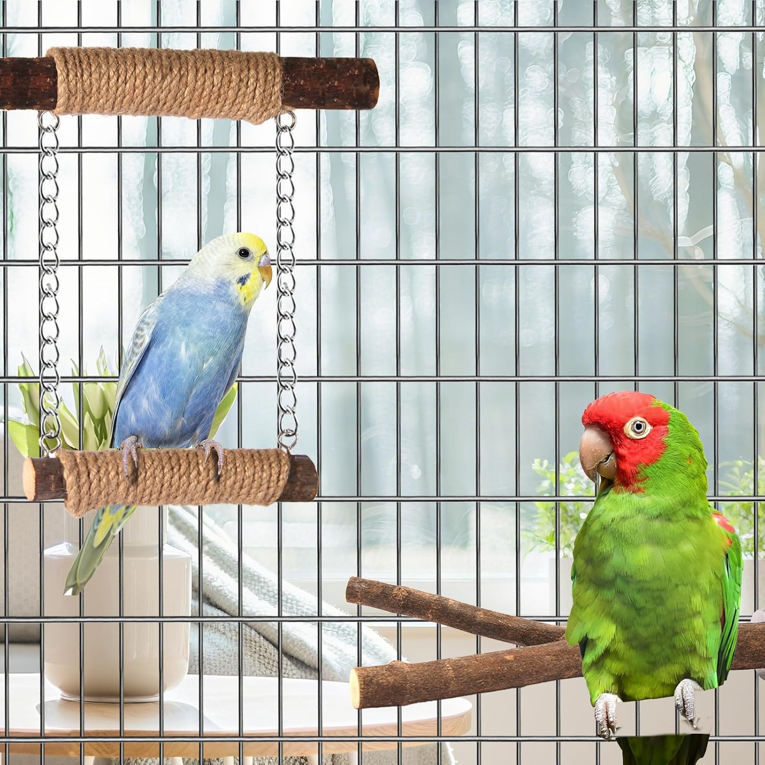 Natural Wood Bird Perch Set - Hình 2