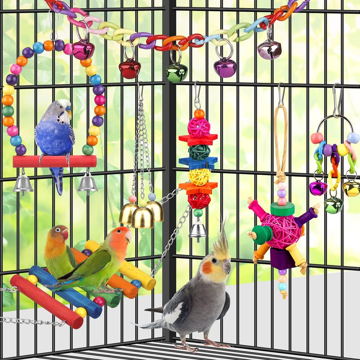 Vibrant Parrot Cage Play Toys - Hình 4