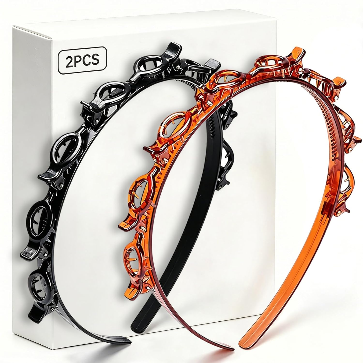 Headband with Clips, 2Pcs Braided Bang Headband with Teeth for Women